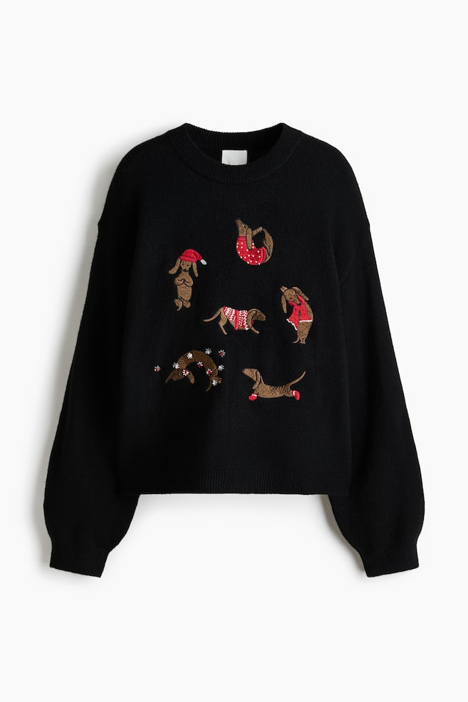 Embroidered jumper - Black/Dogs - 1