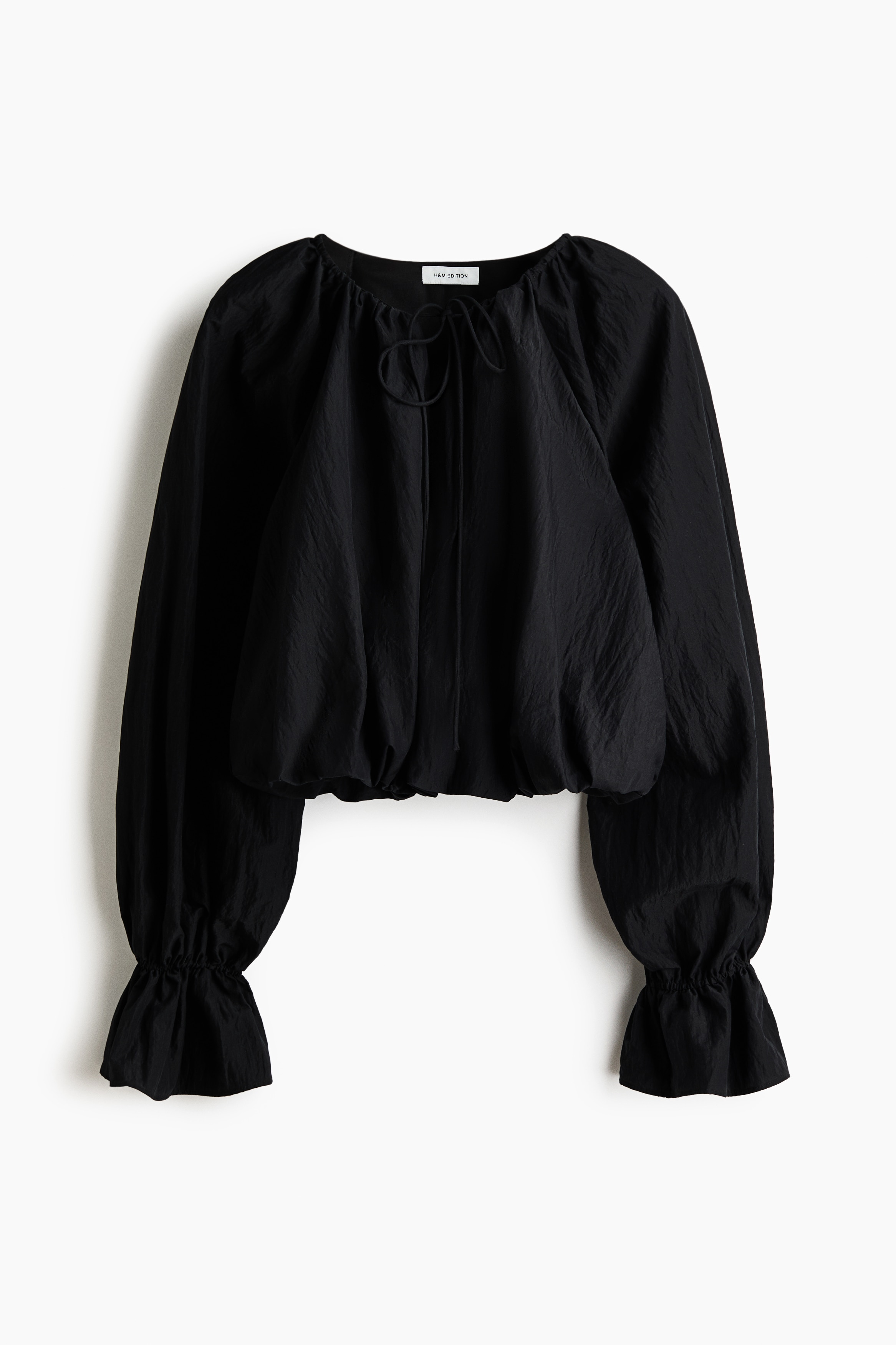 Blouse froissée à effet ballon - Noir/Beige clair