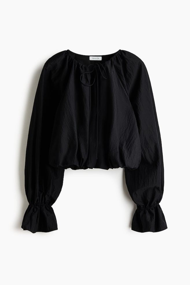 Crinkleblouse met ballonmouwen - Zwart - 1