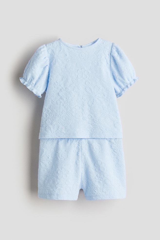 2-piece jacquard-jersey set - Light blue/Floral - 1