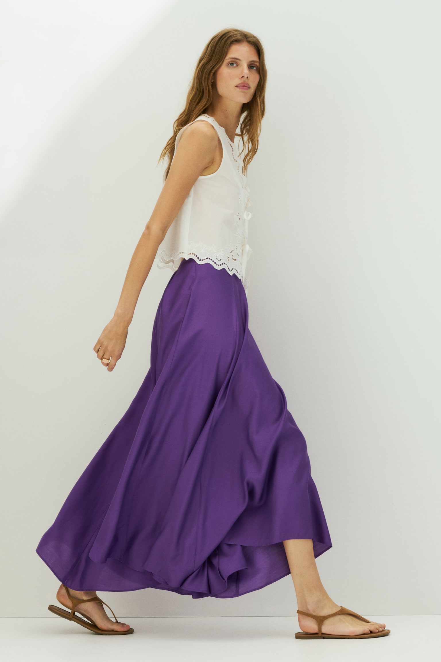 Flared viscose-blend skirt-Purple - 5
