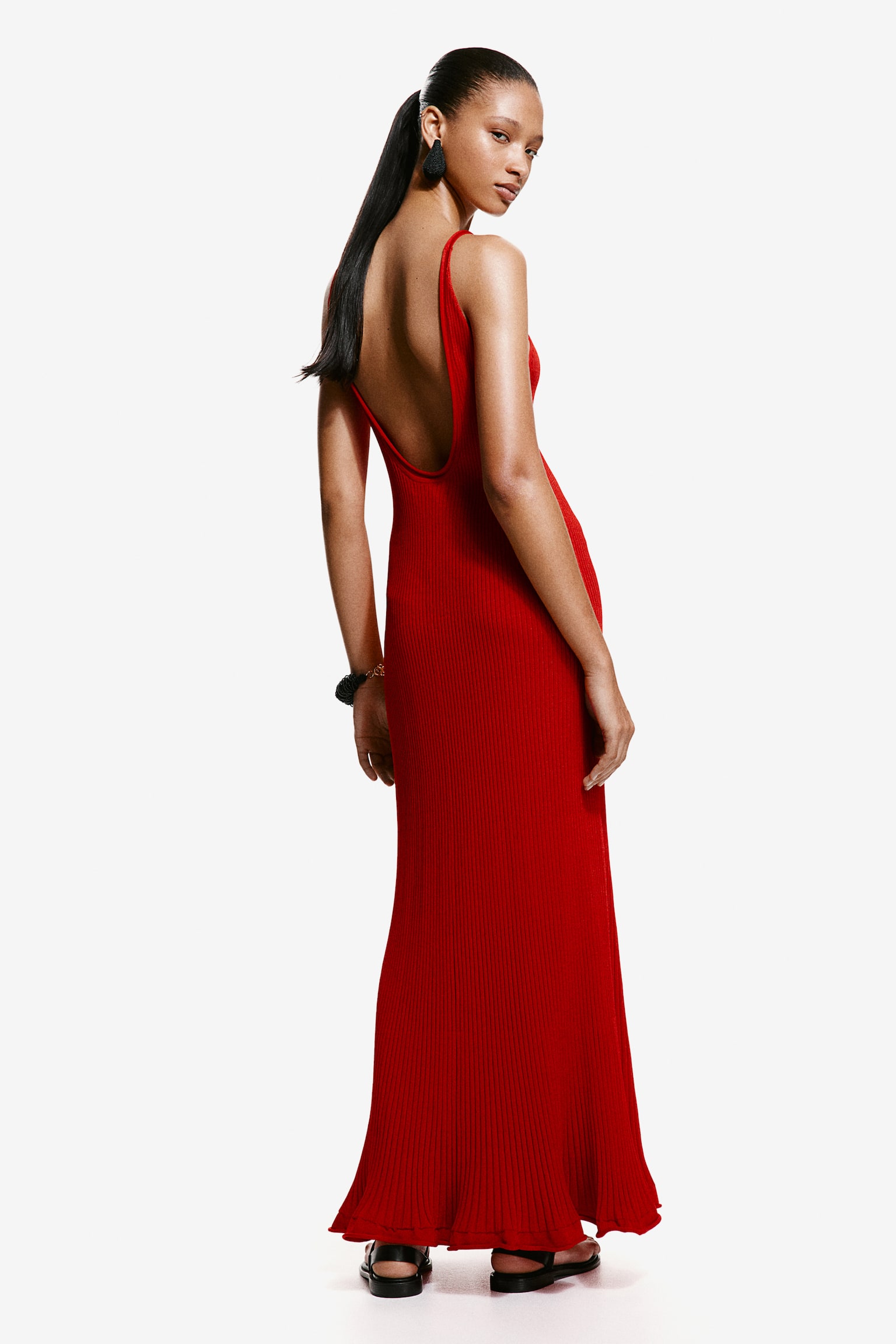 Rib Knit Maxi Dress - Bright red/Black - 6