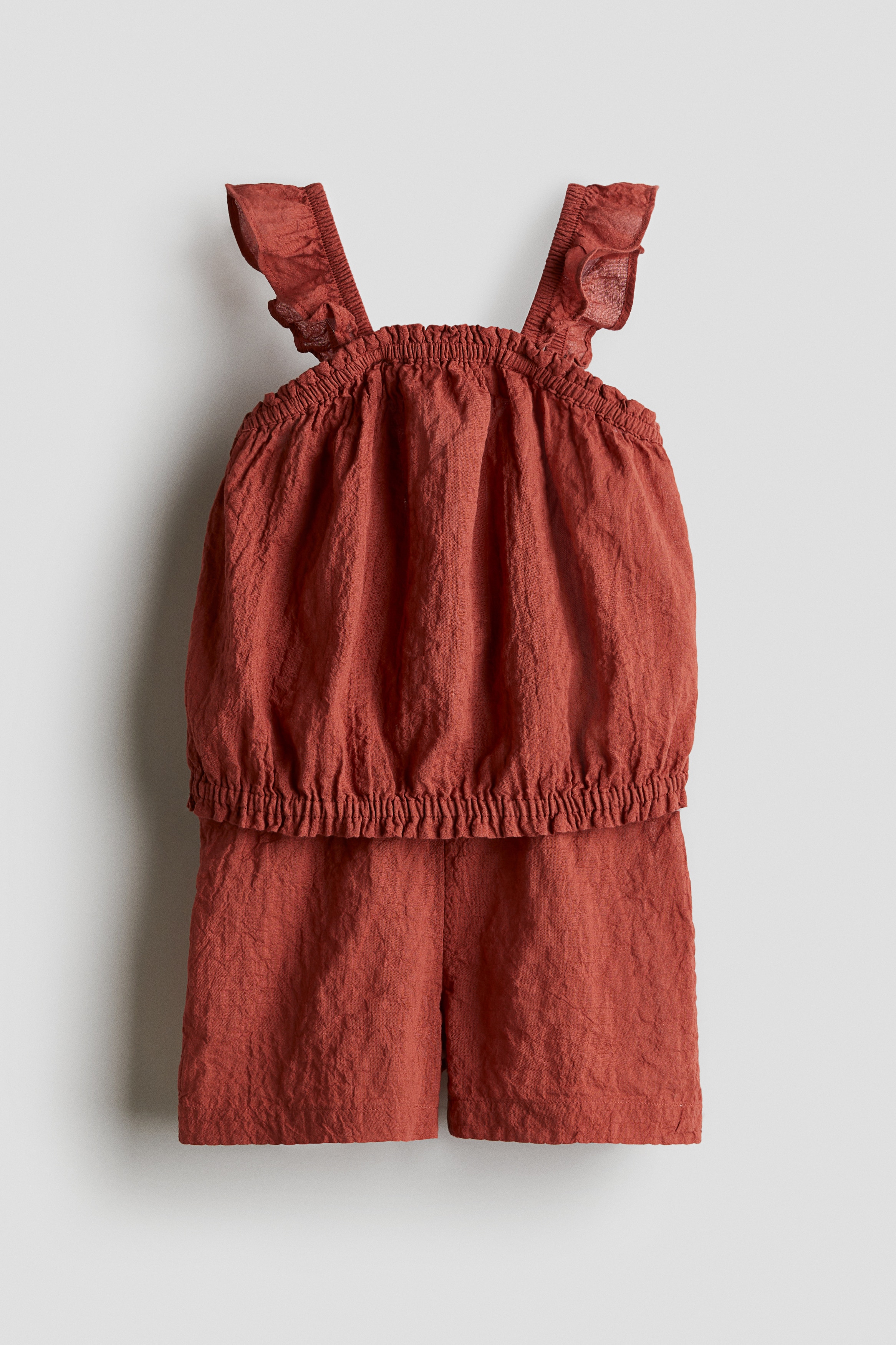 Ensemble 2 pièces en coton froissé - Orange foncé/Rose cerise/Noir