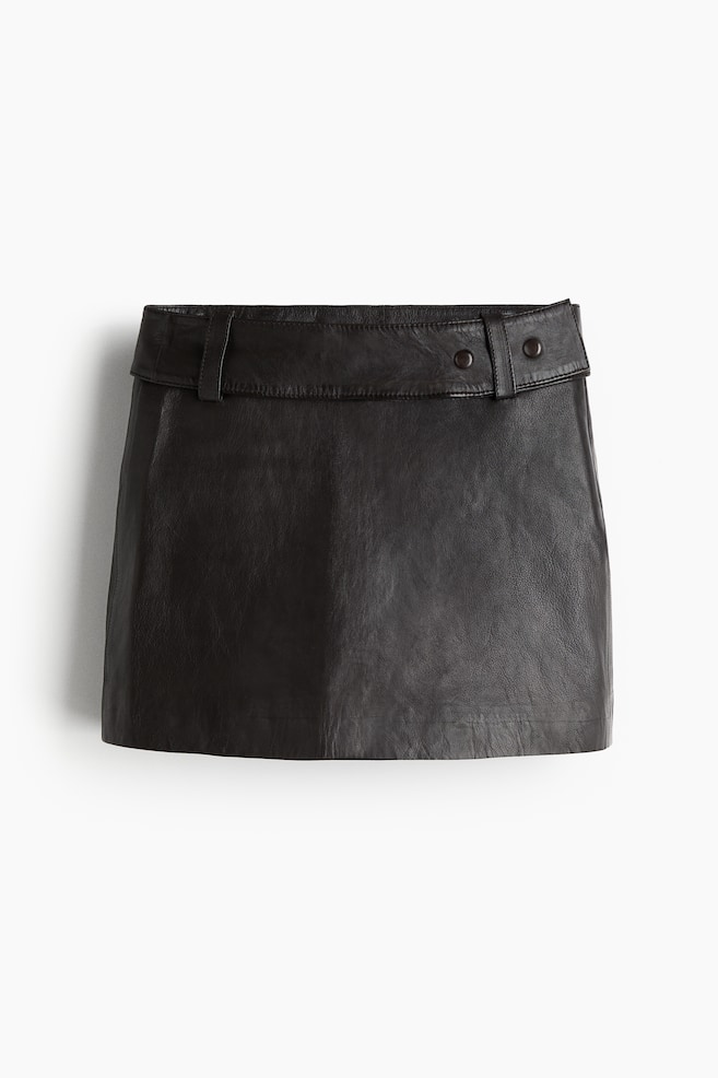 Belted leather mini skirt - Dark brown - 1