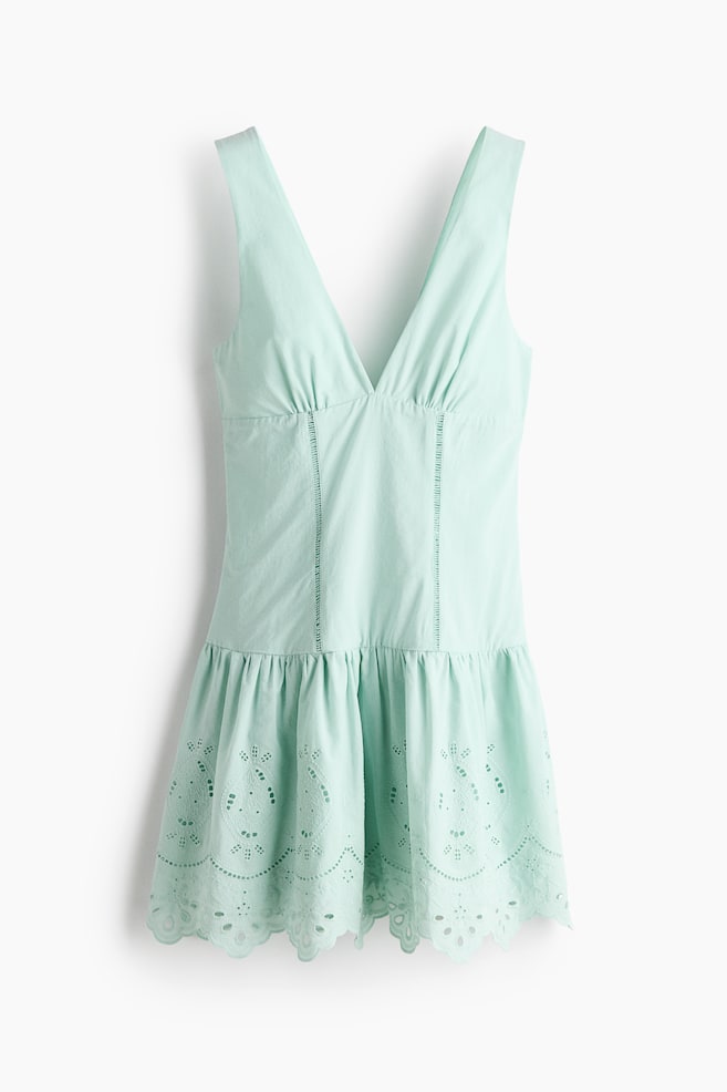 Eyelet-Embroidered Dress with Flared Skirt - Light turquoise - 1