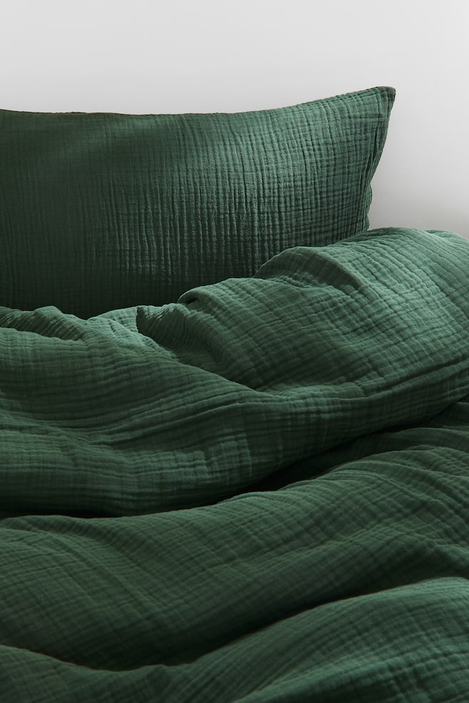 Enkelt sengesæt i musselin - Mørkegrøn/Hvid/Lys beige/Pudderrosa/Lysebrun/Salviegrøn/Lyseblå/Lys muldvarp - 1