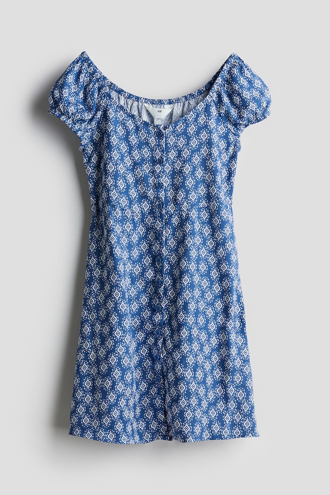 Skaterkleid mit Puffärmeln - Blau/Gemustert - 1