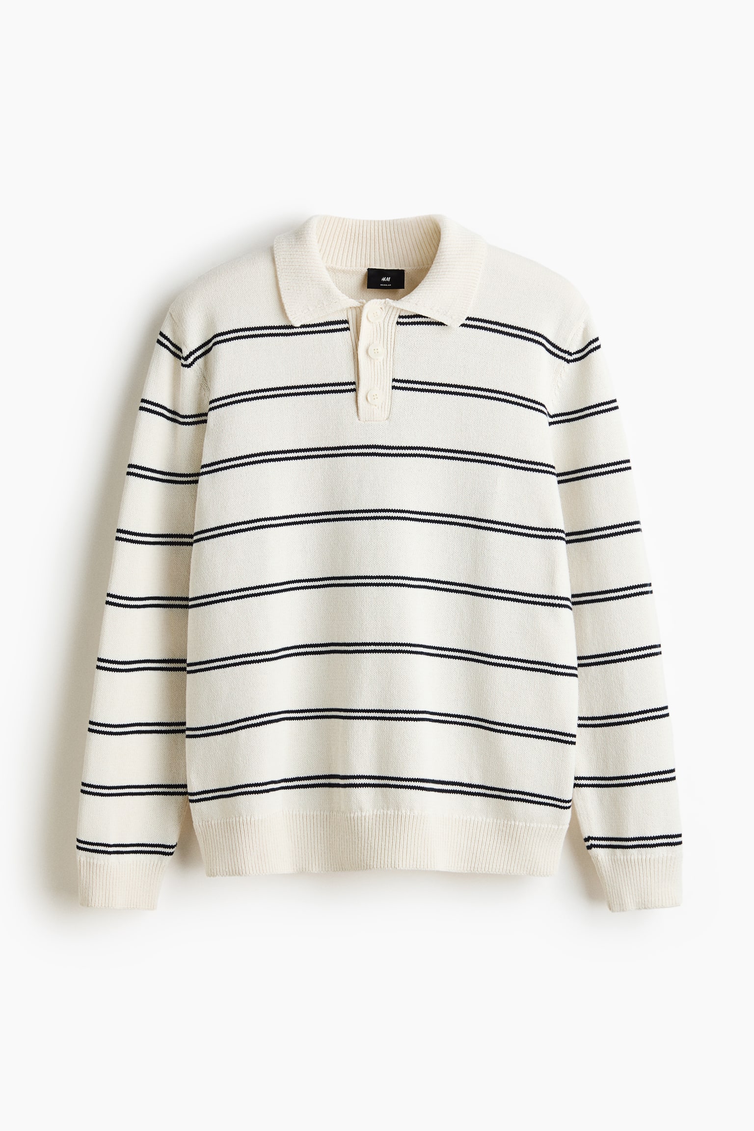 Dzianinowy top polo Regular Fit - Kremowy/Paski/Granatowy/Paski