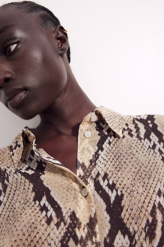 Sheer blouse - Beige/Snakeskin-patterned/Black - 3