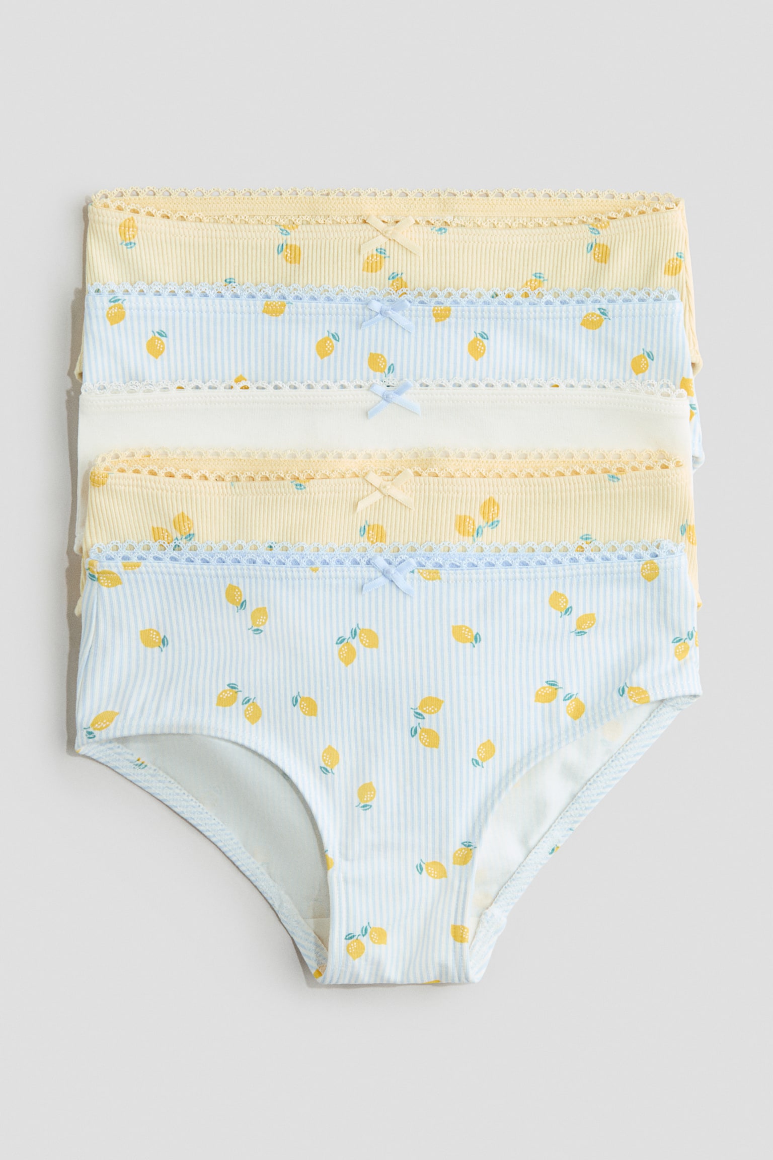Set van 5 katoenen slips - Lichtblauw gestreept/citroenen/Lichtroze/bloemen/Lichtroze/lichtblauw/Roomwit/kersen/Roomwit/bloemen