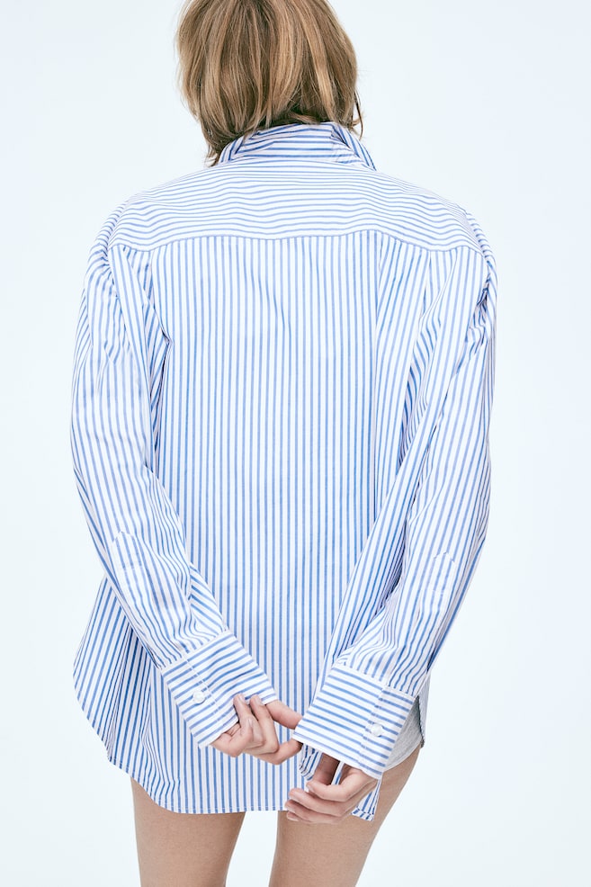 Oversized poplin shirt - Sky blue/Striped/White - 7