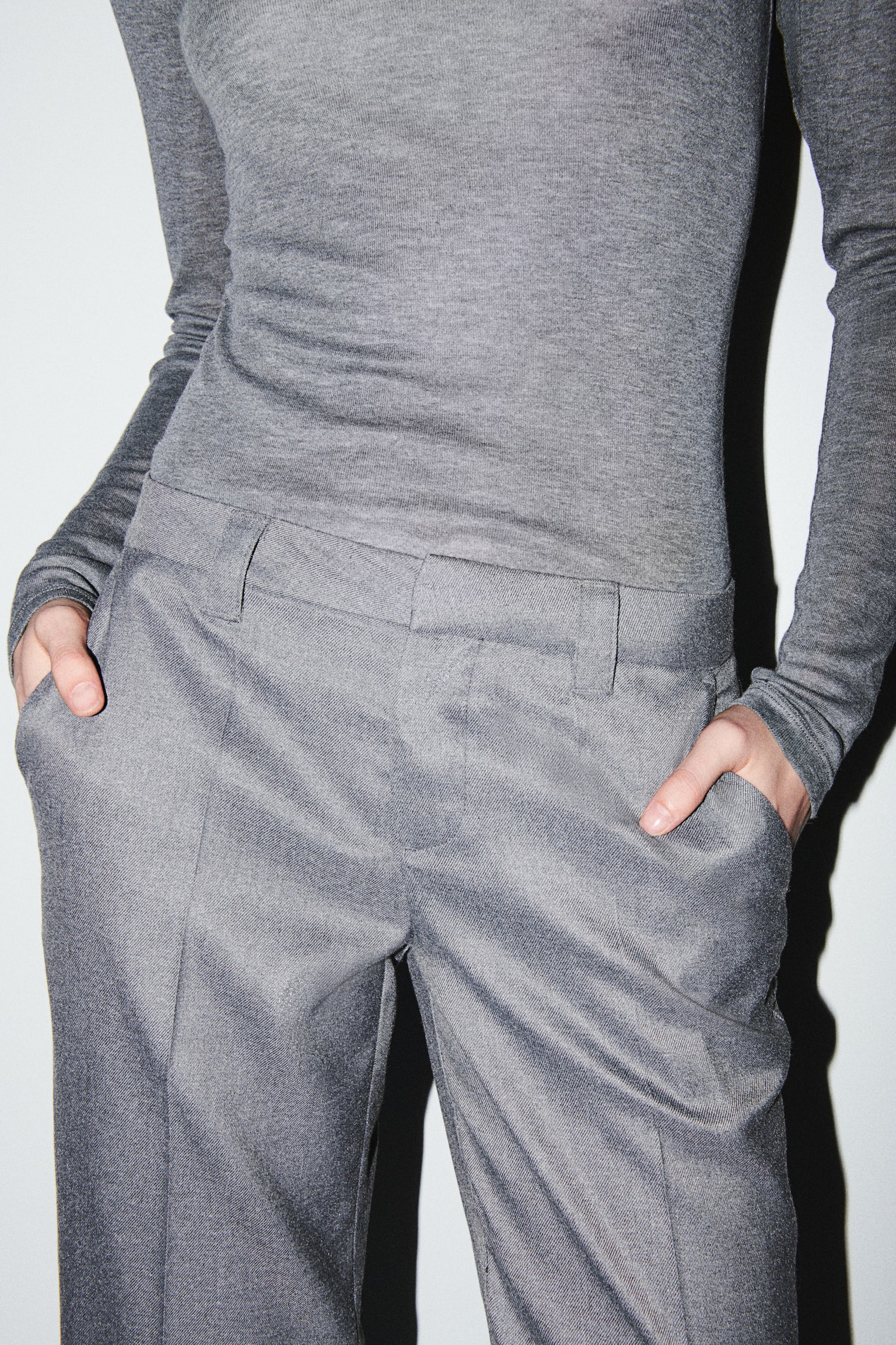 Straight tailored trousers - Grey marl/Black/Beige - 7