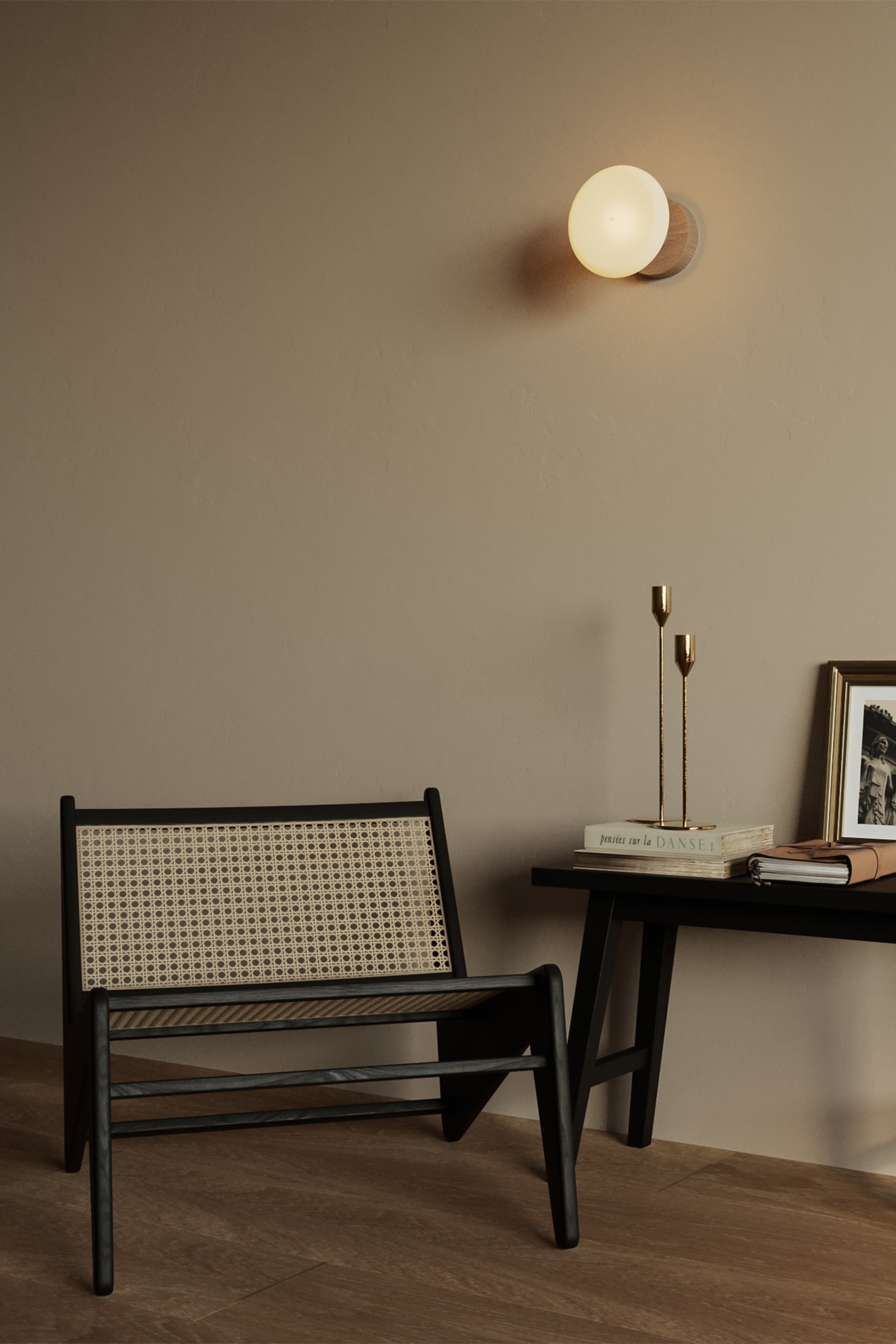 Wall Lamp With Light Bulb - Natural Wood/Brushed Titanium