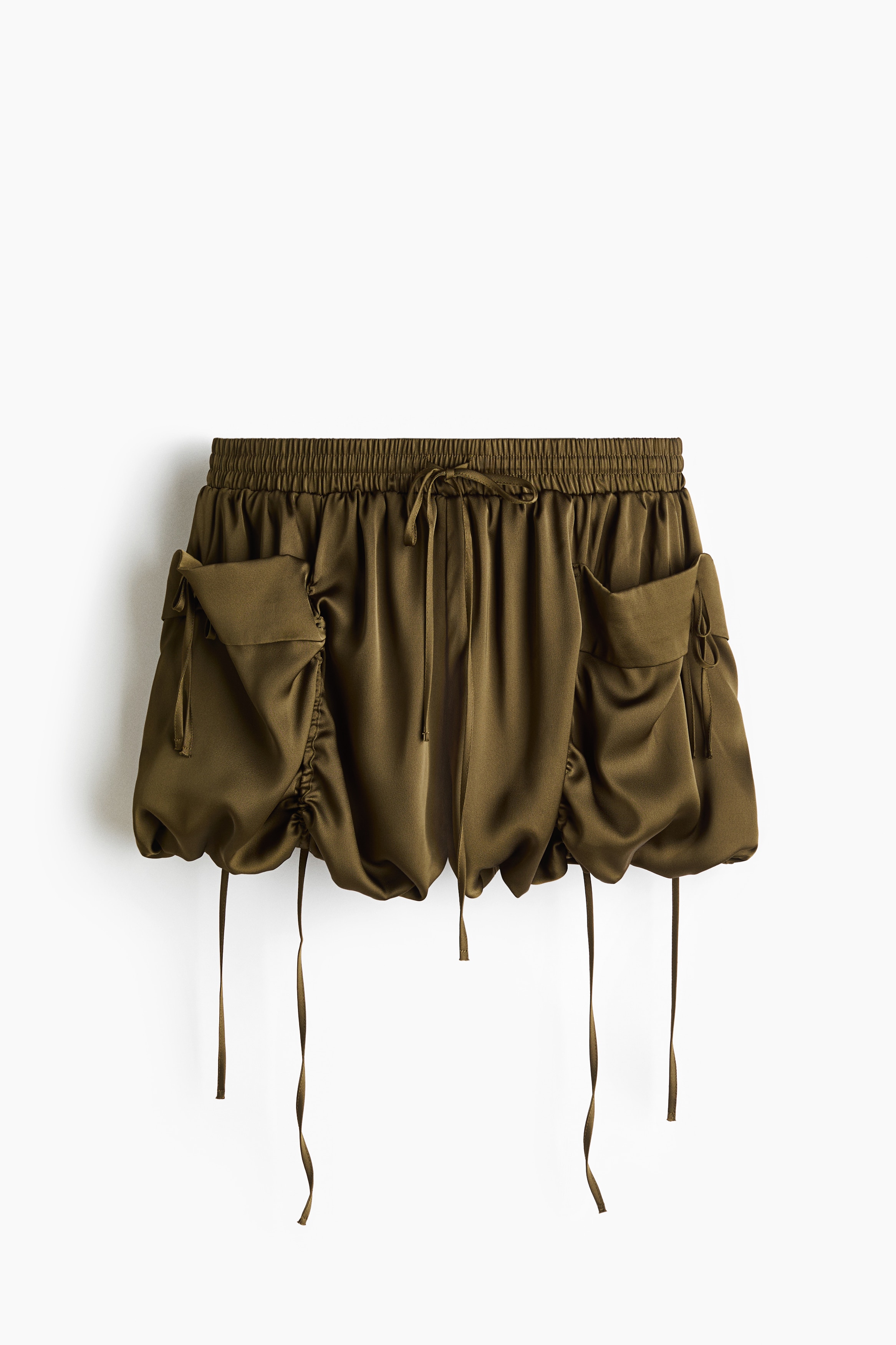 Satin cargo shorts - Dark khaki green/Light beige