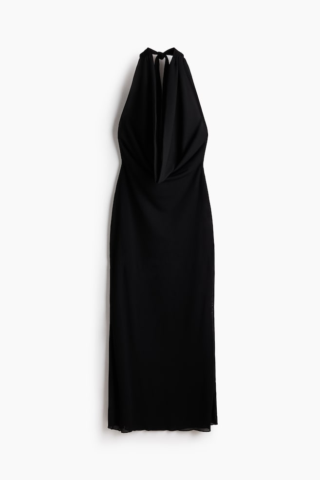 Robe maxi à encolure bénitier - Noir/Vert kaki foncé/imprimé animal - 1