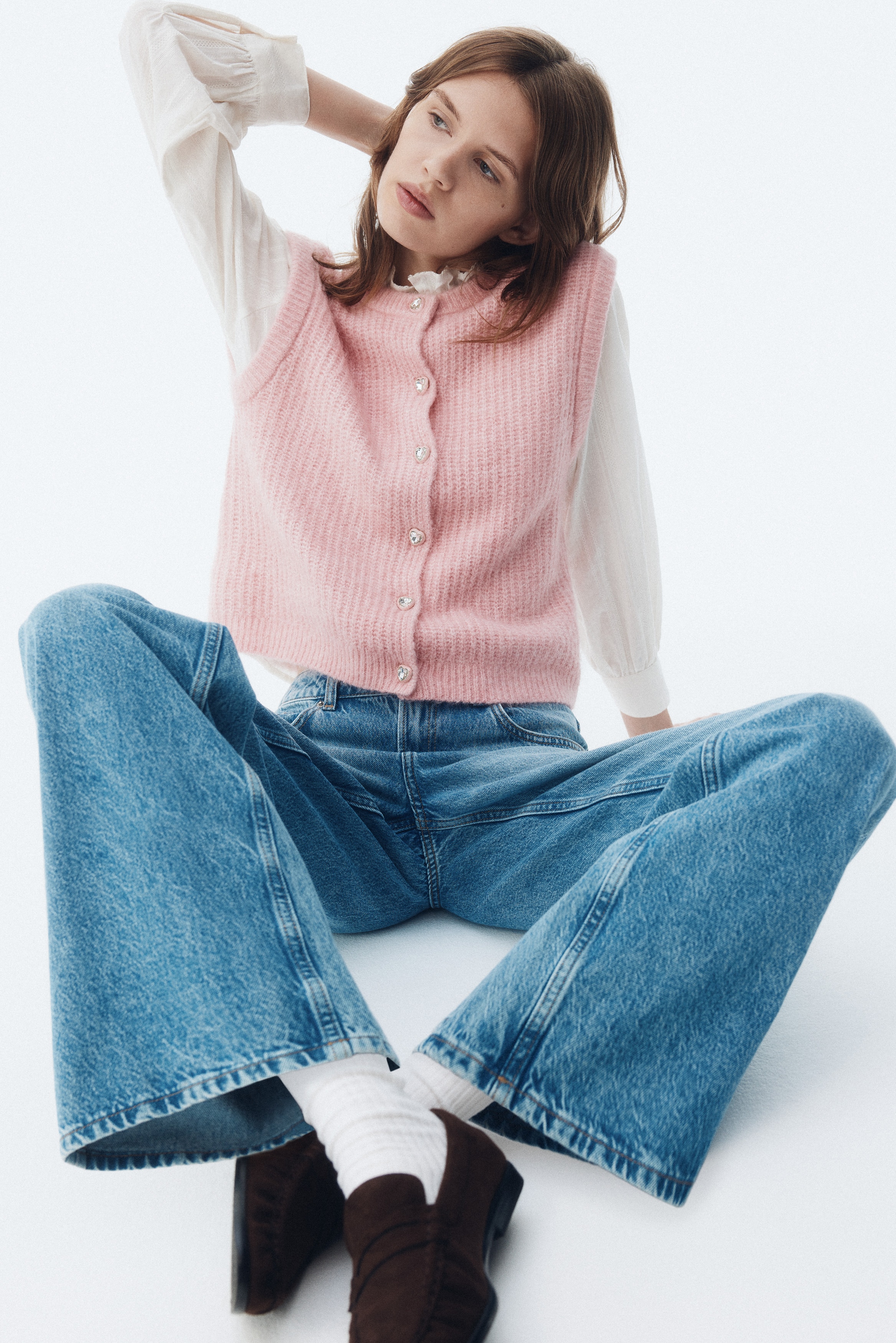 H & M - リブニットベスト - ピンク