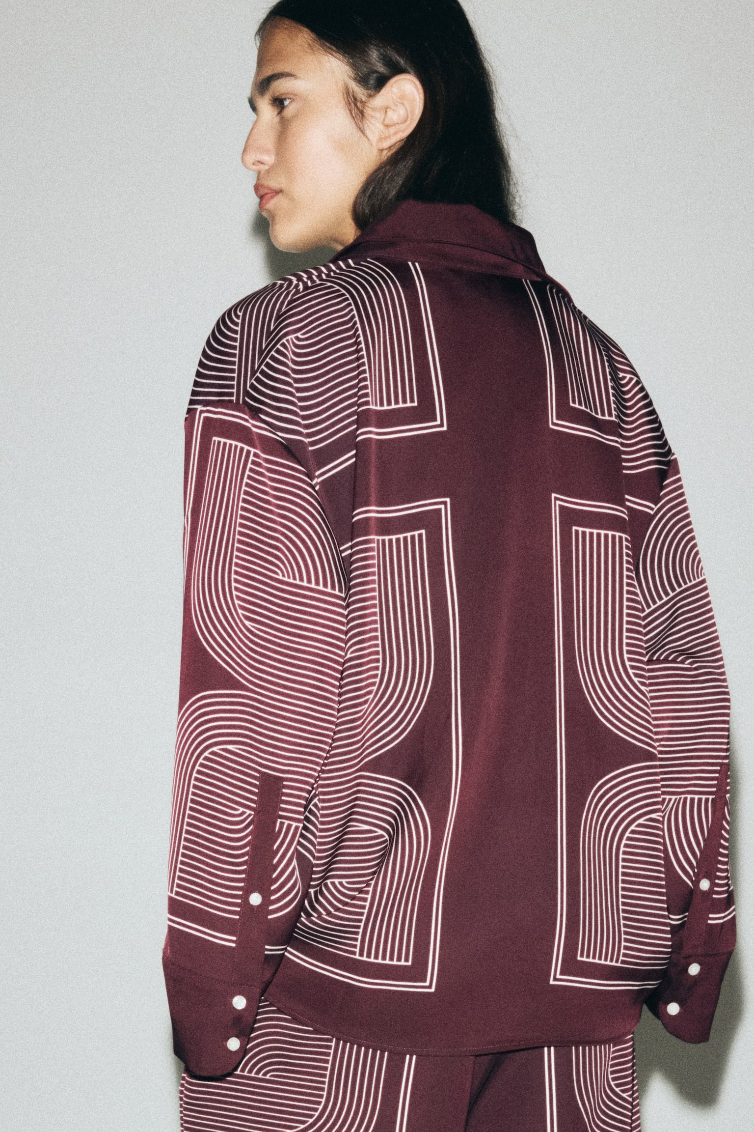 Oversized twill shirt - Burgundy/Patterned - 4