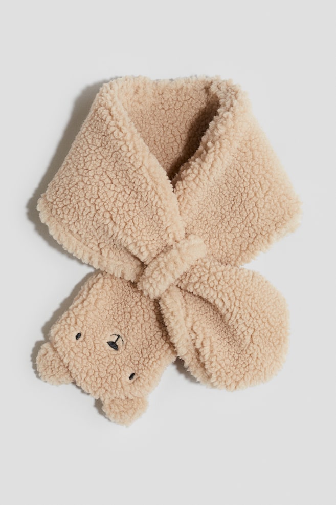 Appliquéd teddy scarf - Beige - 1