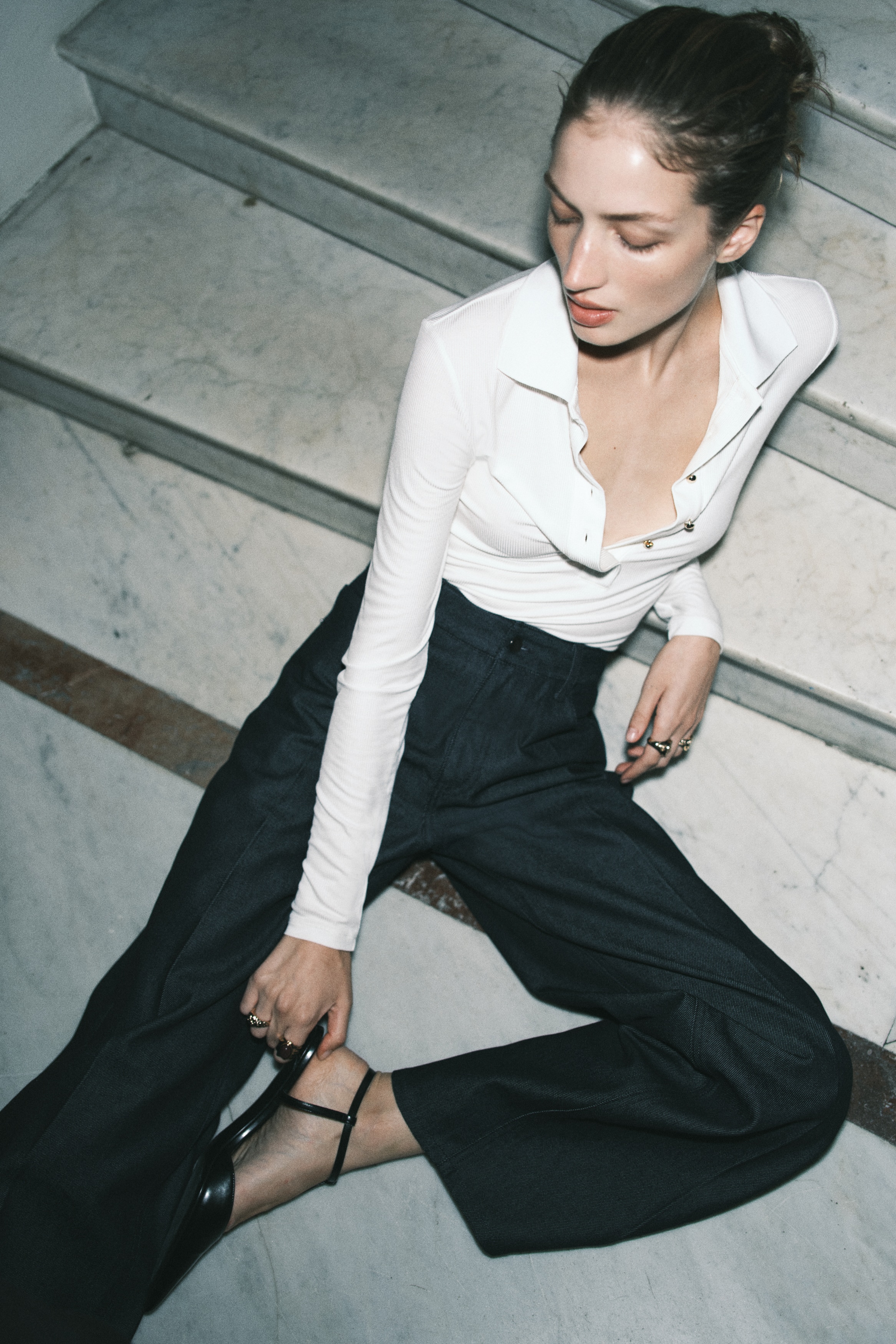 Femme - Polo en maille côtelée Crème - Size: XL  - H&M