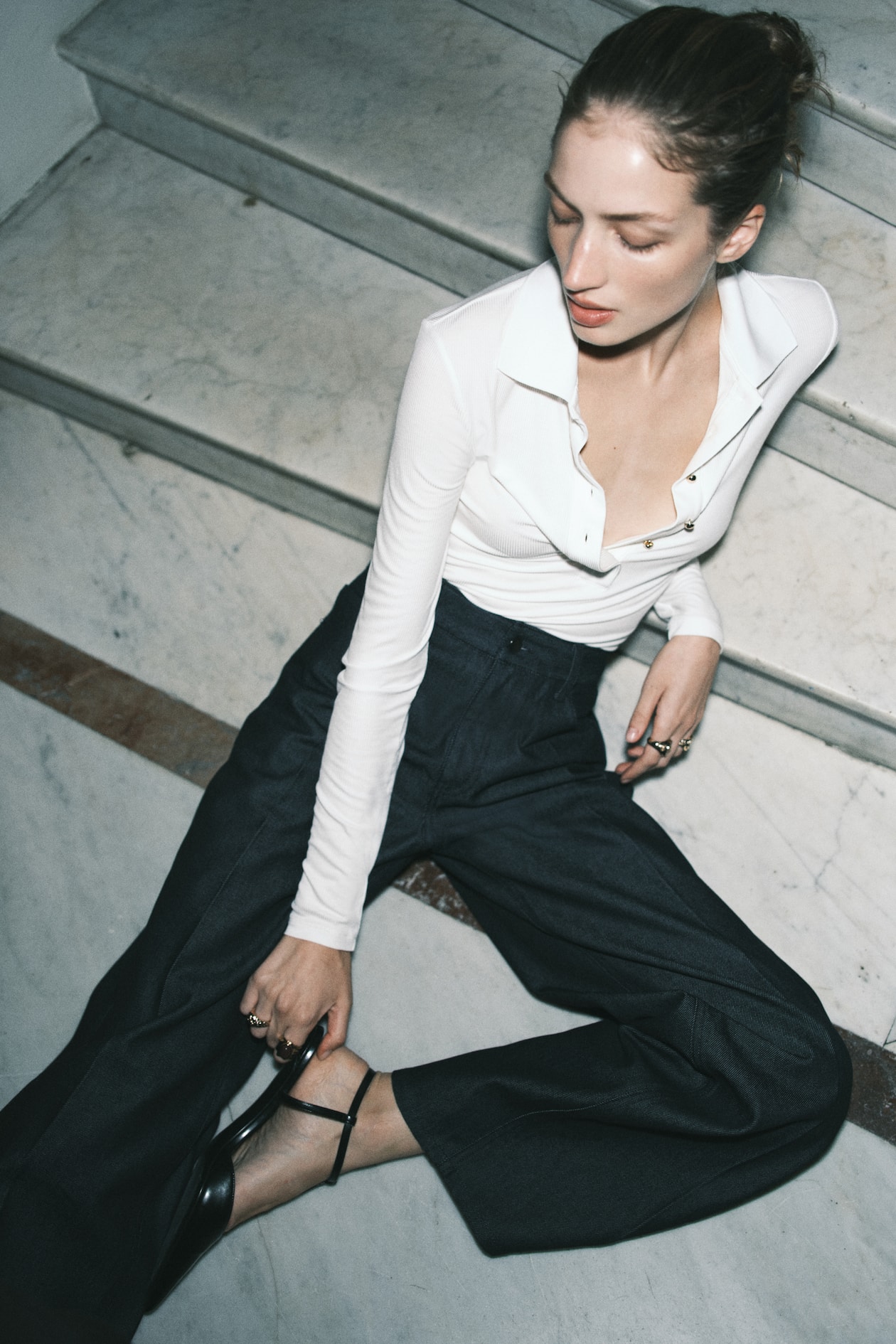 Rib-Knit Polo Shirt - Cream - Ladies | H&M US