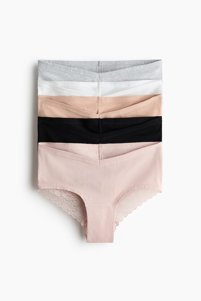MAMA Pack de 5 bragas hipster de algodón y encaje - Rosa empolvado/Beige/Rosa claro/Burdeos/Negro/Gris jaspeado/Beige - 1