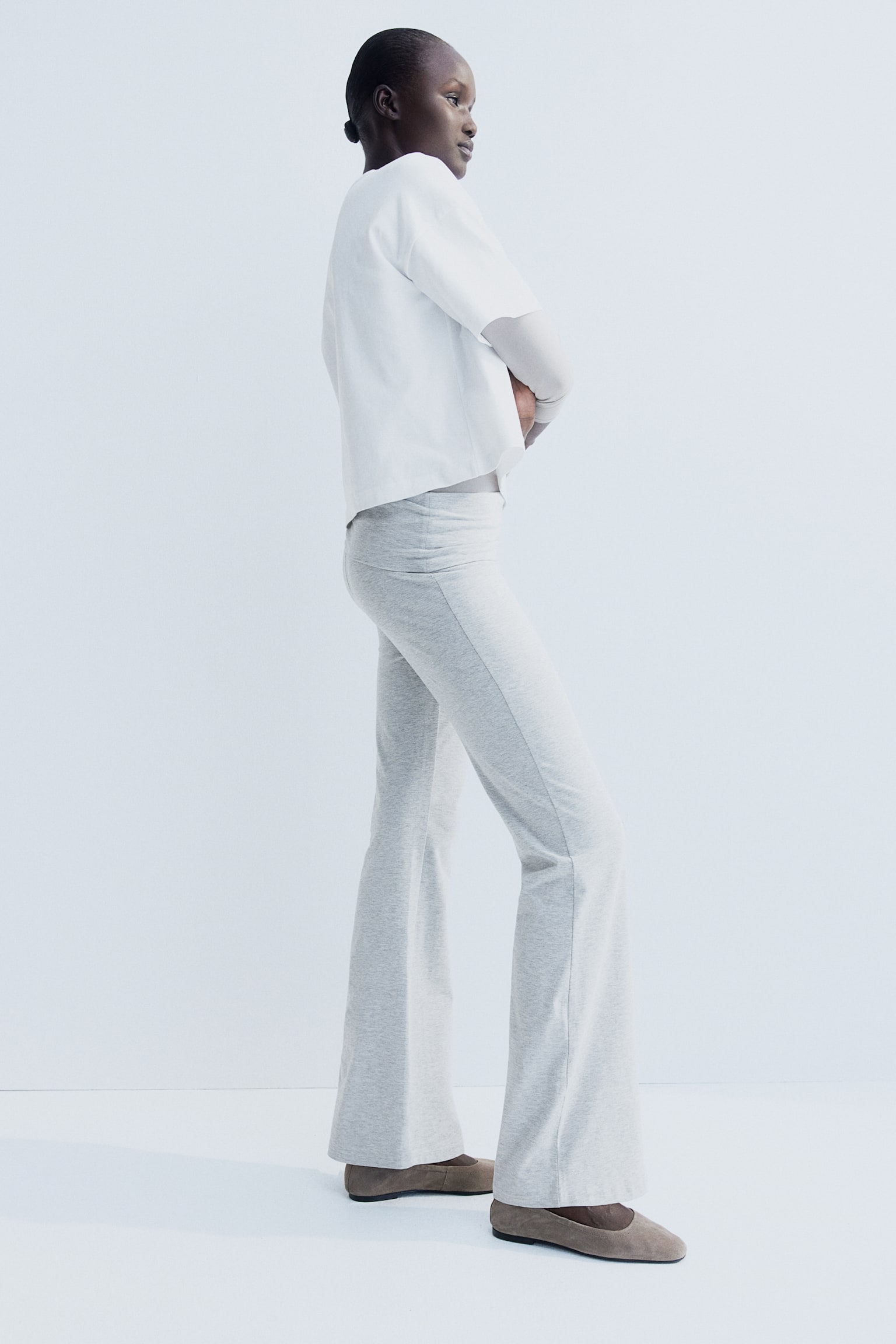 Flared jersey trousers - Light grey marl/Black - 4