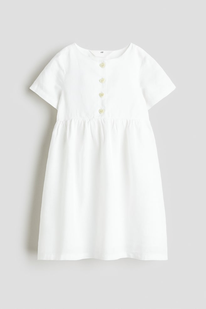 Robe en lin - Blanc/Rose poudré - 1