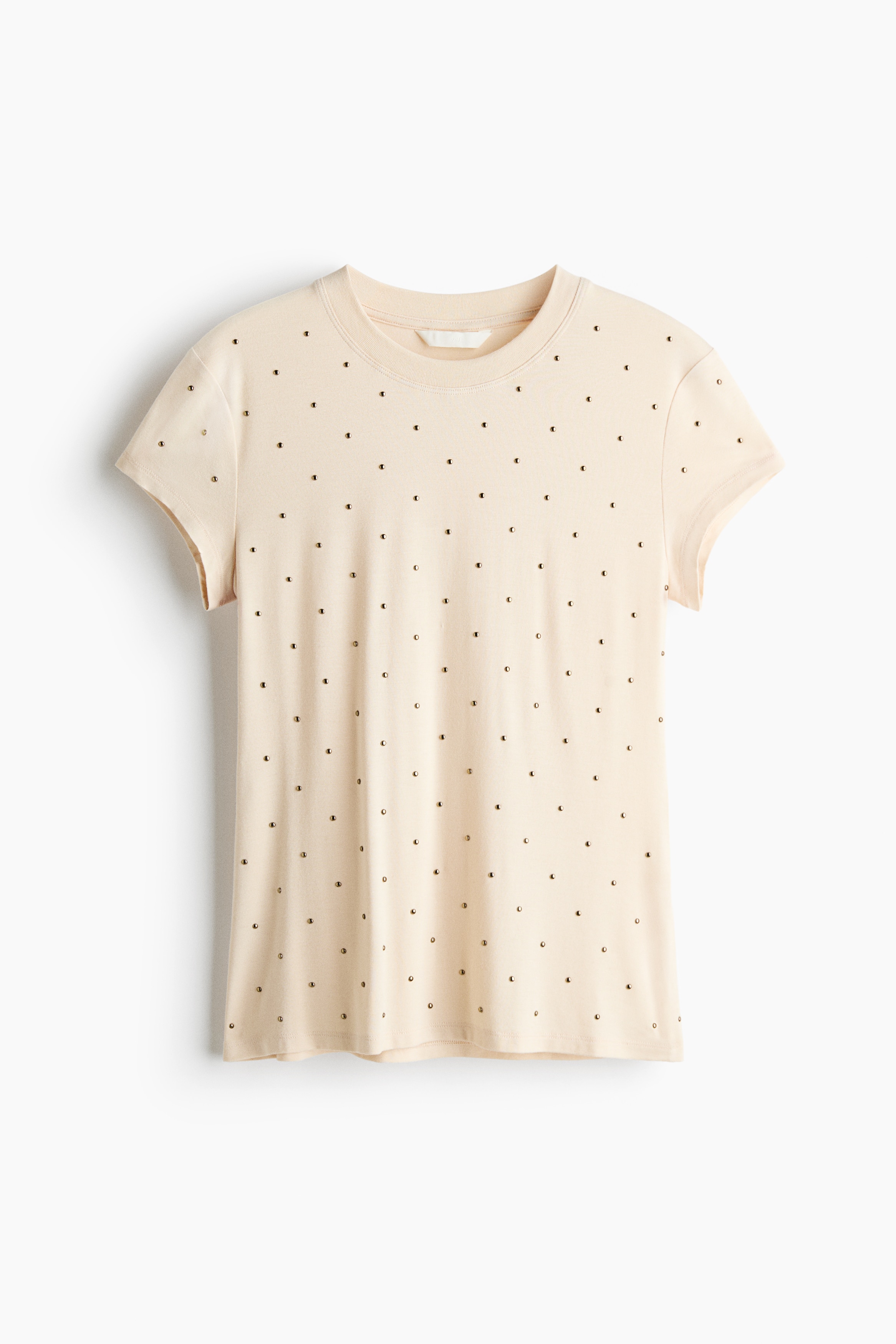 Embellished T-shirt - Light beige/Rust brown