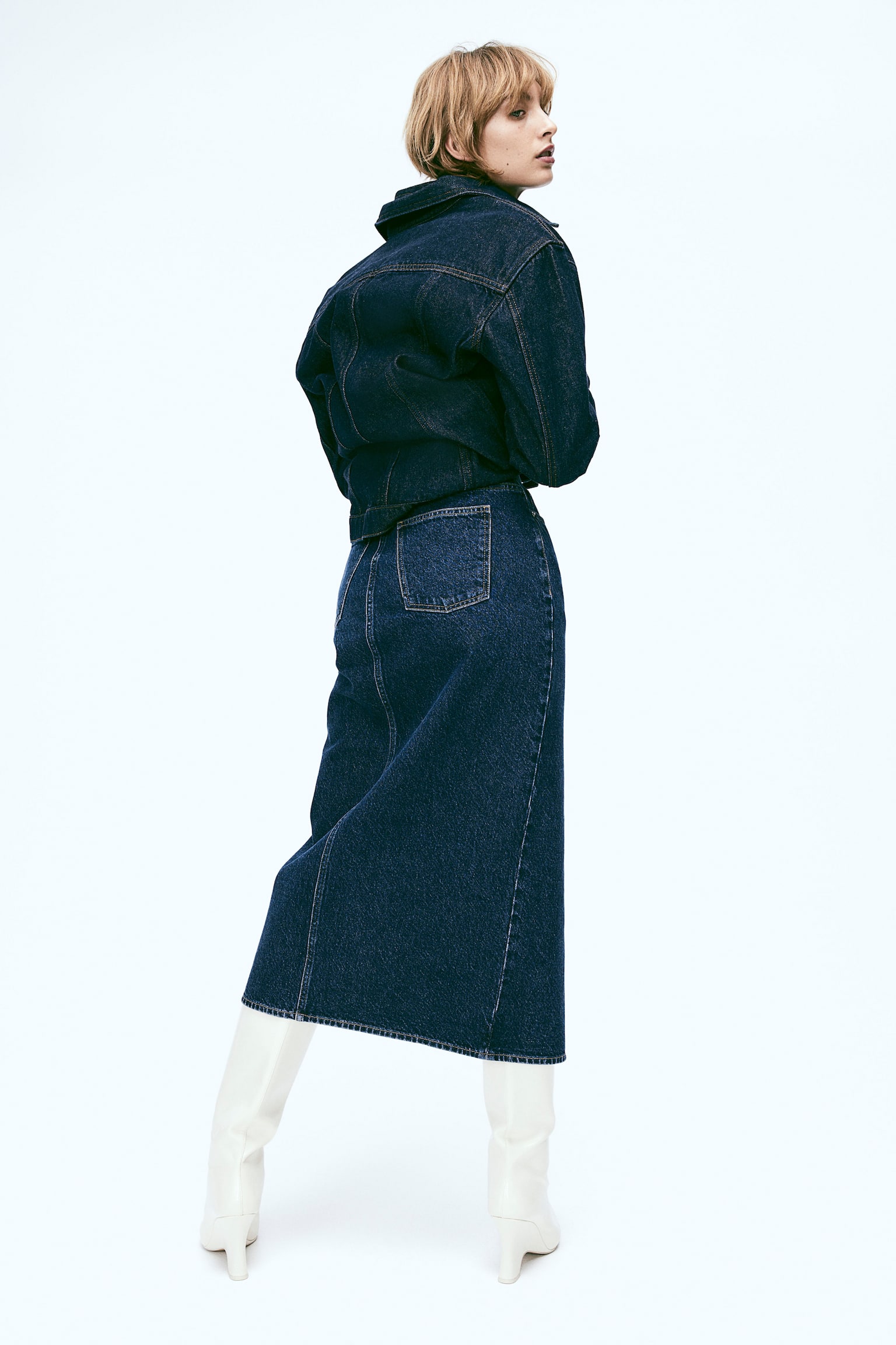 Midi Denim Skirt - Dark denim blue/Denim blue/Light denim blue - 3