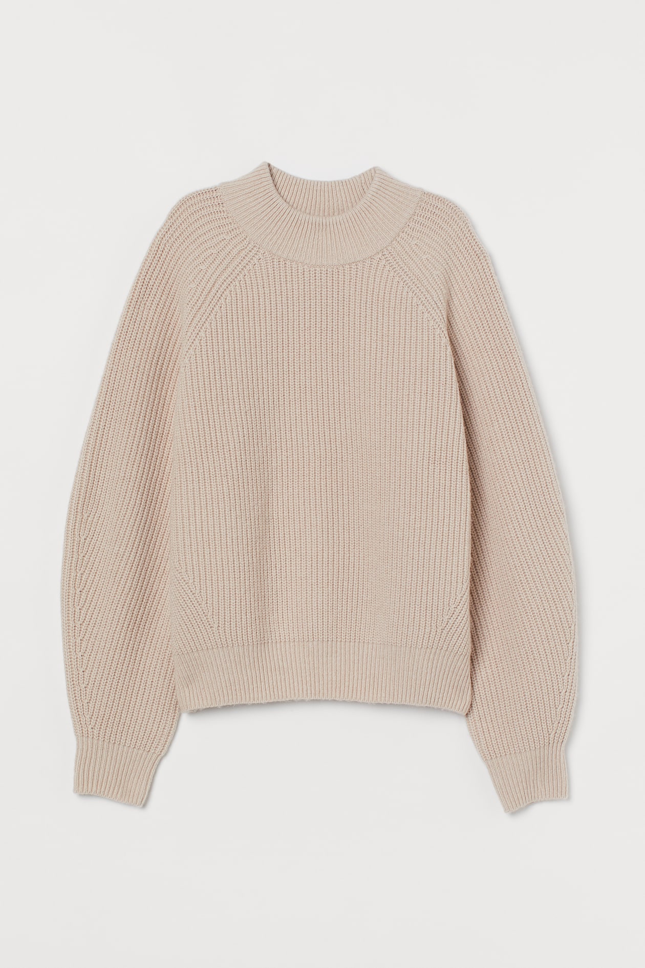 Rib-knit Sweater - Mock Turtleneck - Long sleeve - Powder beige ...