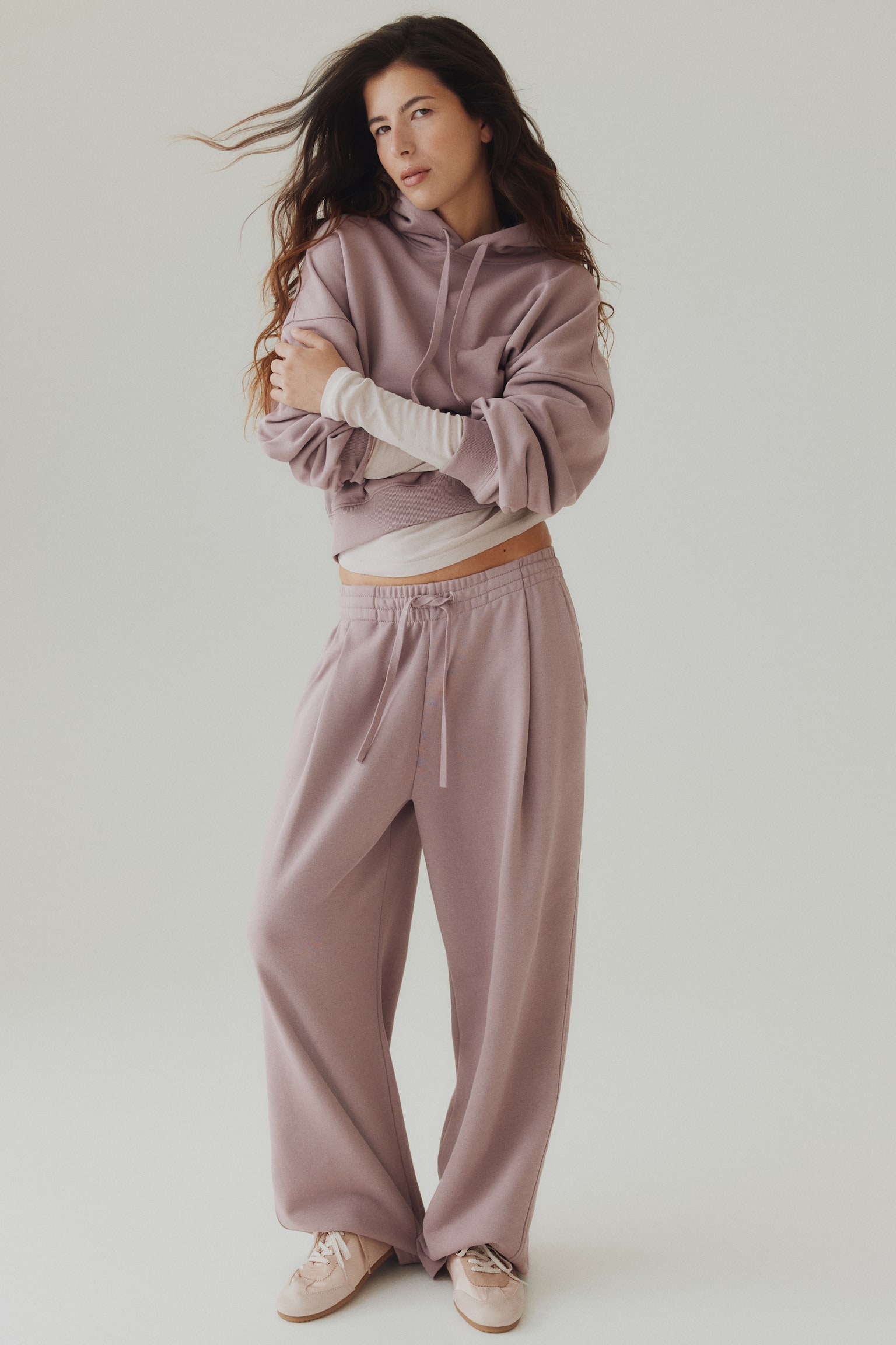 Pleat-front sweatpants - Dusty purple/Light grey marl/Black/Navy blue - 1
