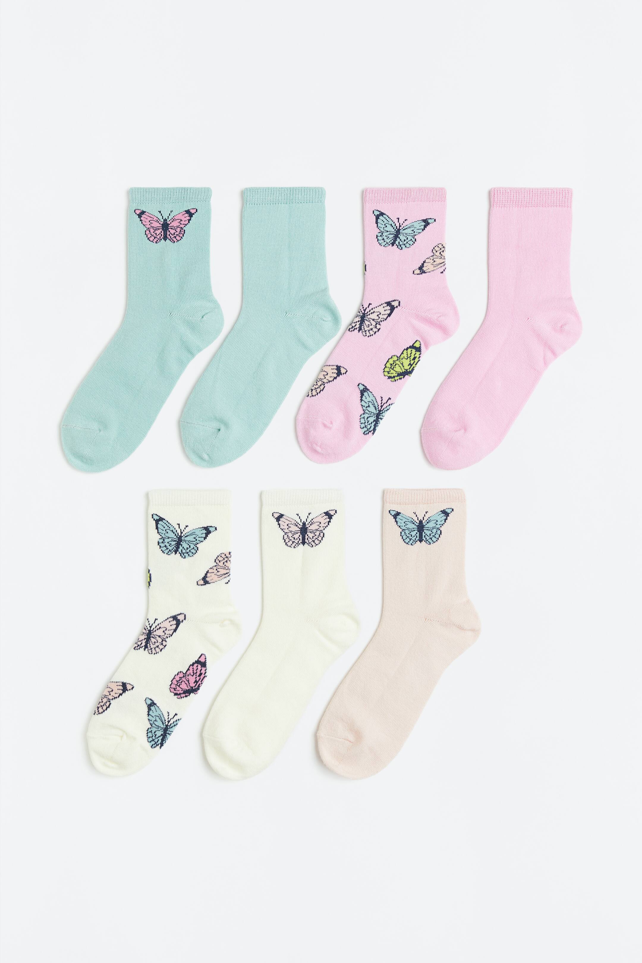 Xem ảnh lớn hơn: Bộ 7 đôi tất - Màu ngọc lam nhạt/Bướm - Kids | H&M VN 1