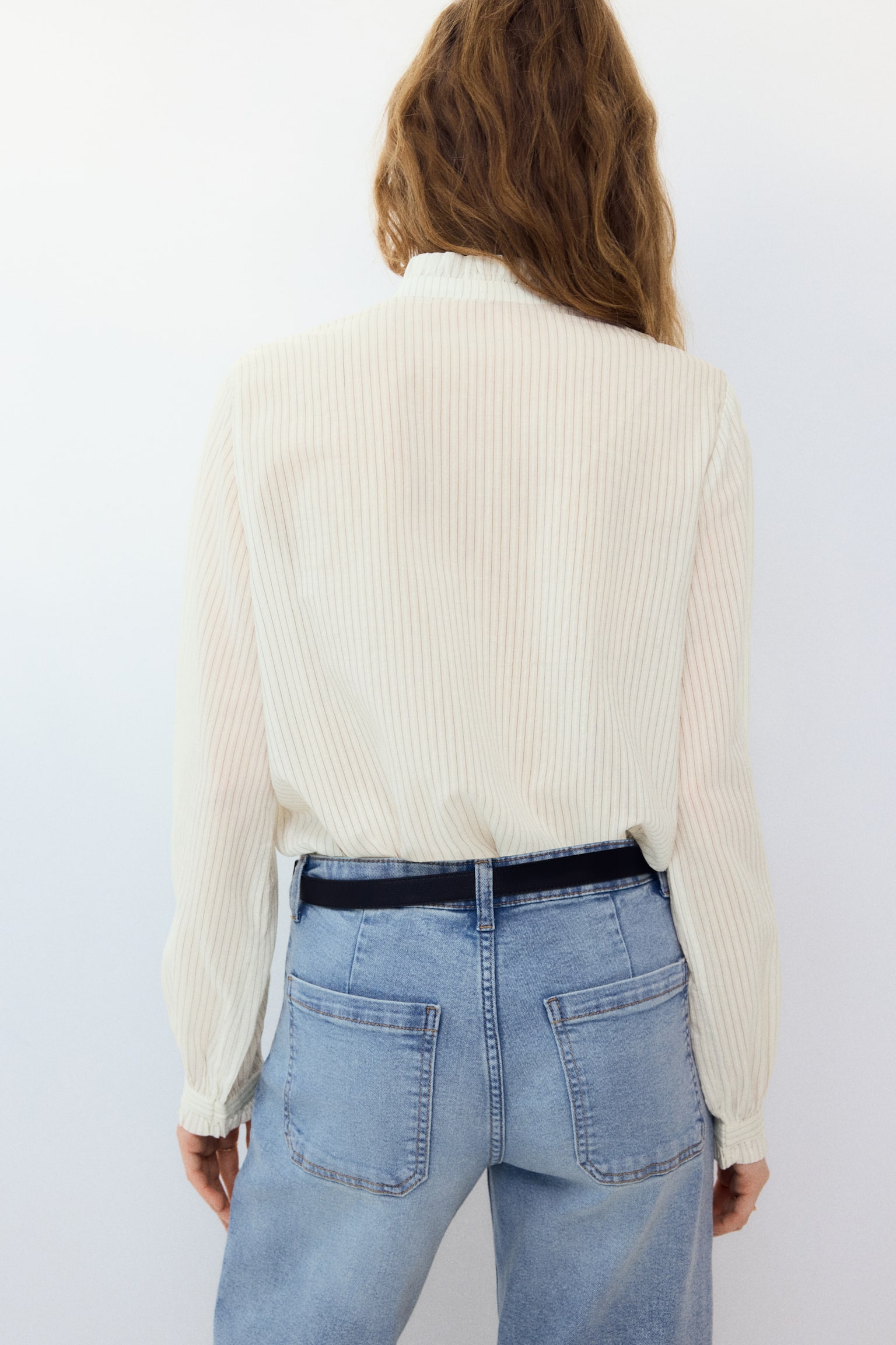 Блуза з коміром-оборкою - Білий/Світло-блакитний/Бежевий/клітинка - 4