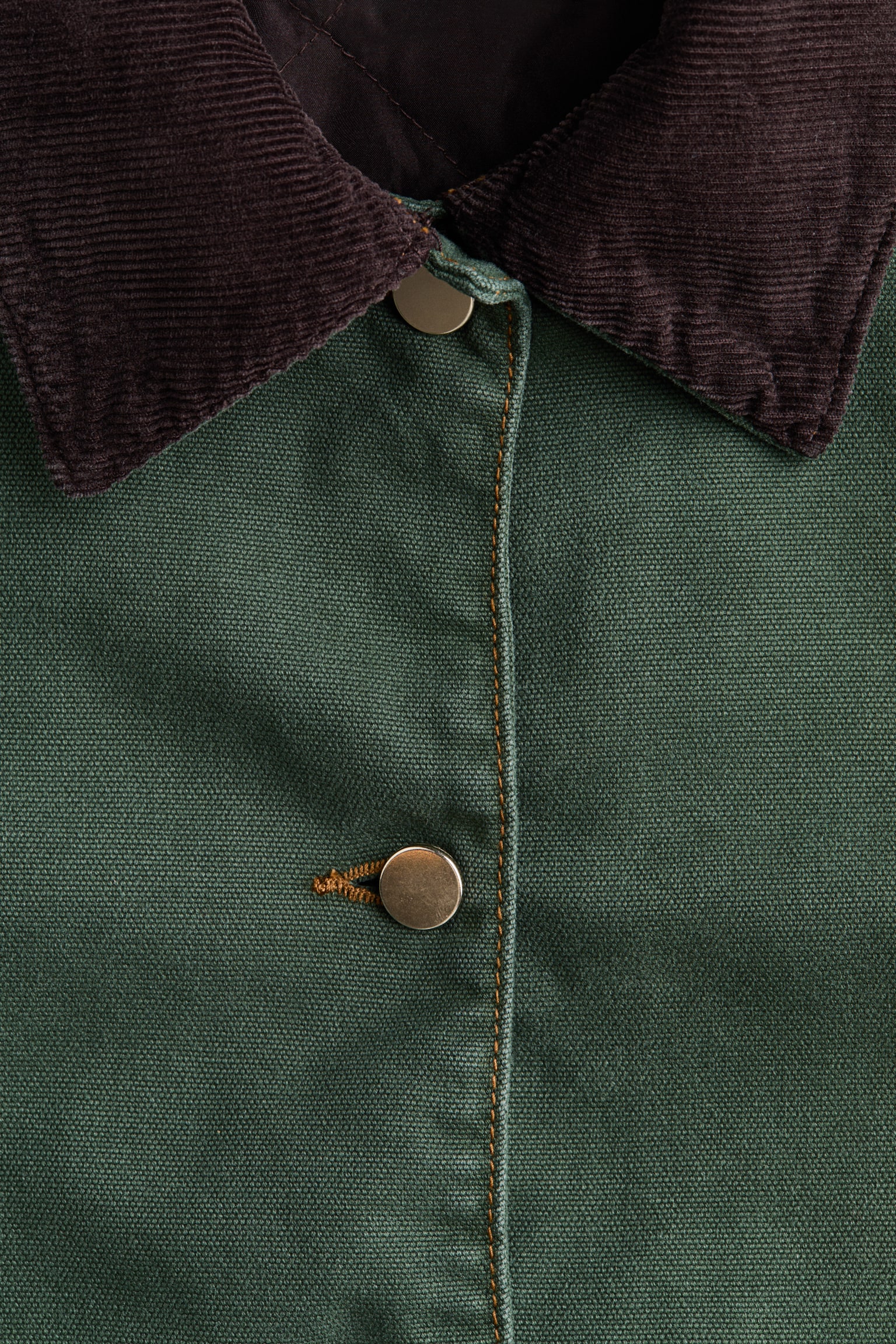 Oversized corduroy-collar jacket - Dark green - 5