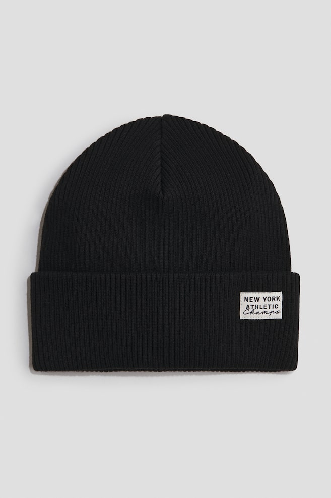Rib-Knit Cotton Beanie - Black/New York/Blue/New York - 1