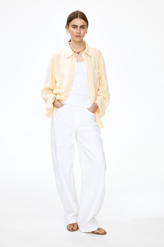 Linen-blend Shirt-Light yellow/striped - 3