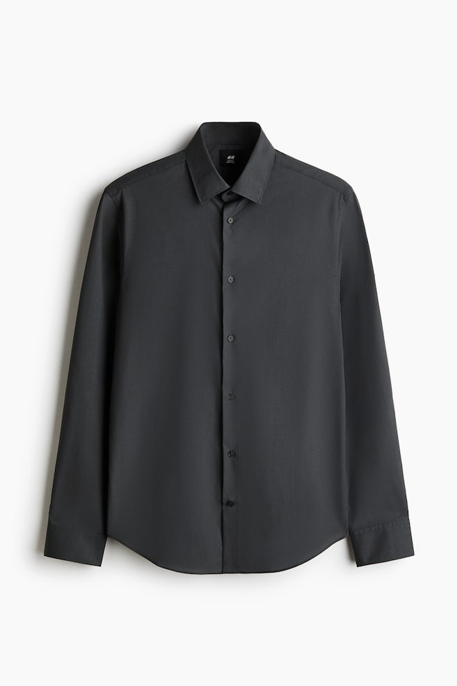 Slim Fit Easy-iron Shirt - Dark gray/Black/Light blue/Blue/striped/Light pink/striped/Dark brown/Light blue/striped/White/Khaki green - 1