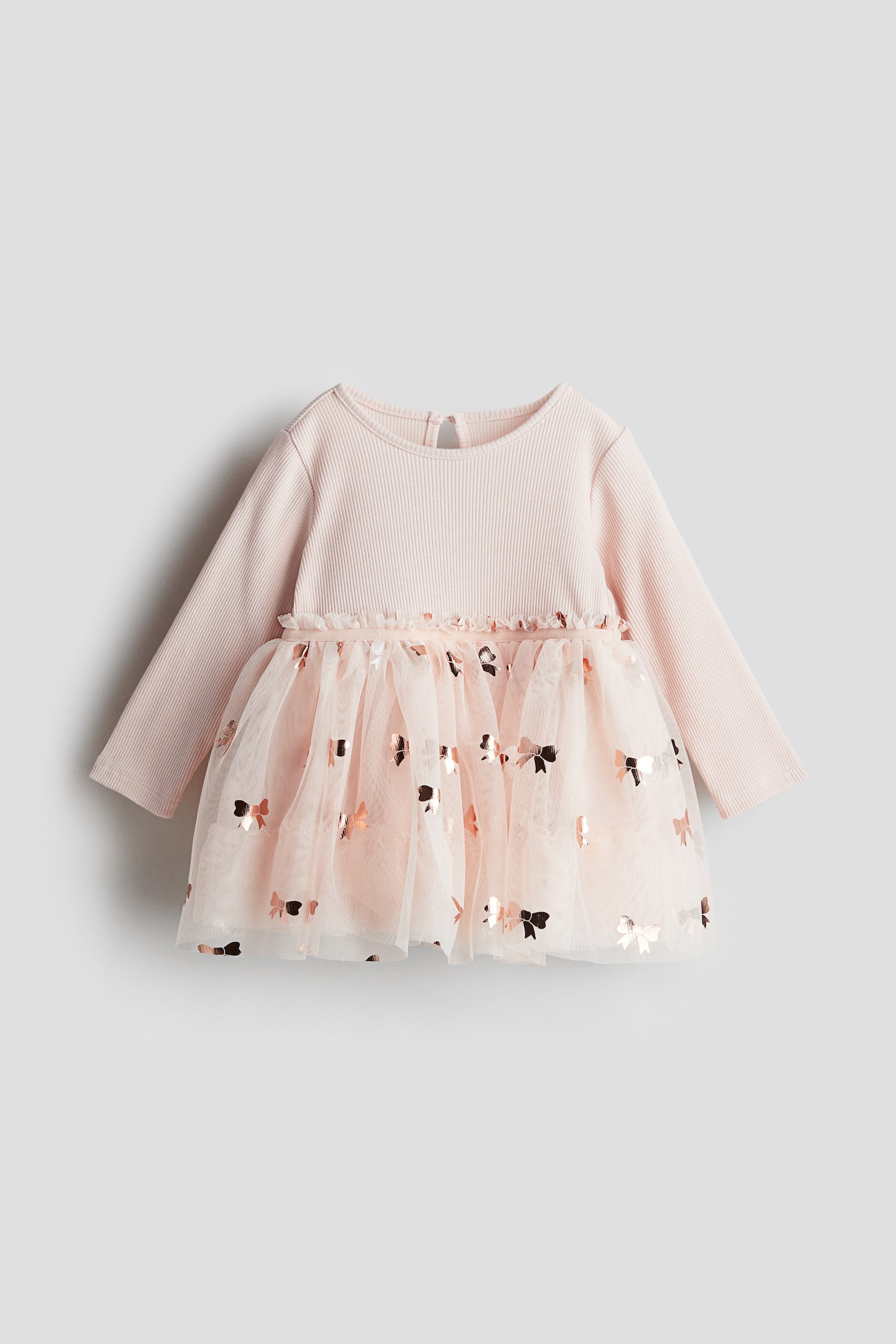 Tulle-skirt jersey dress - Light pink/Bows/Cream/Spotted - 1