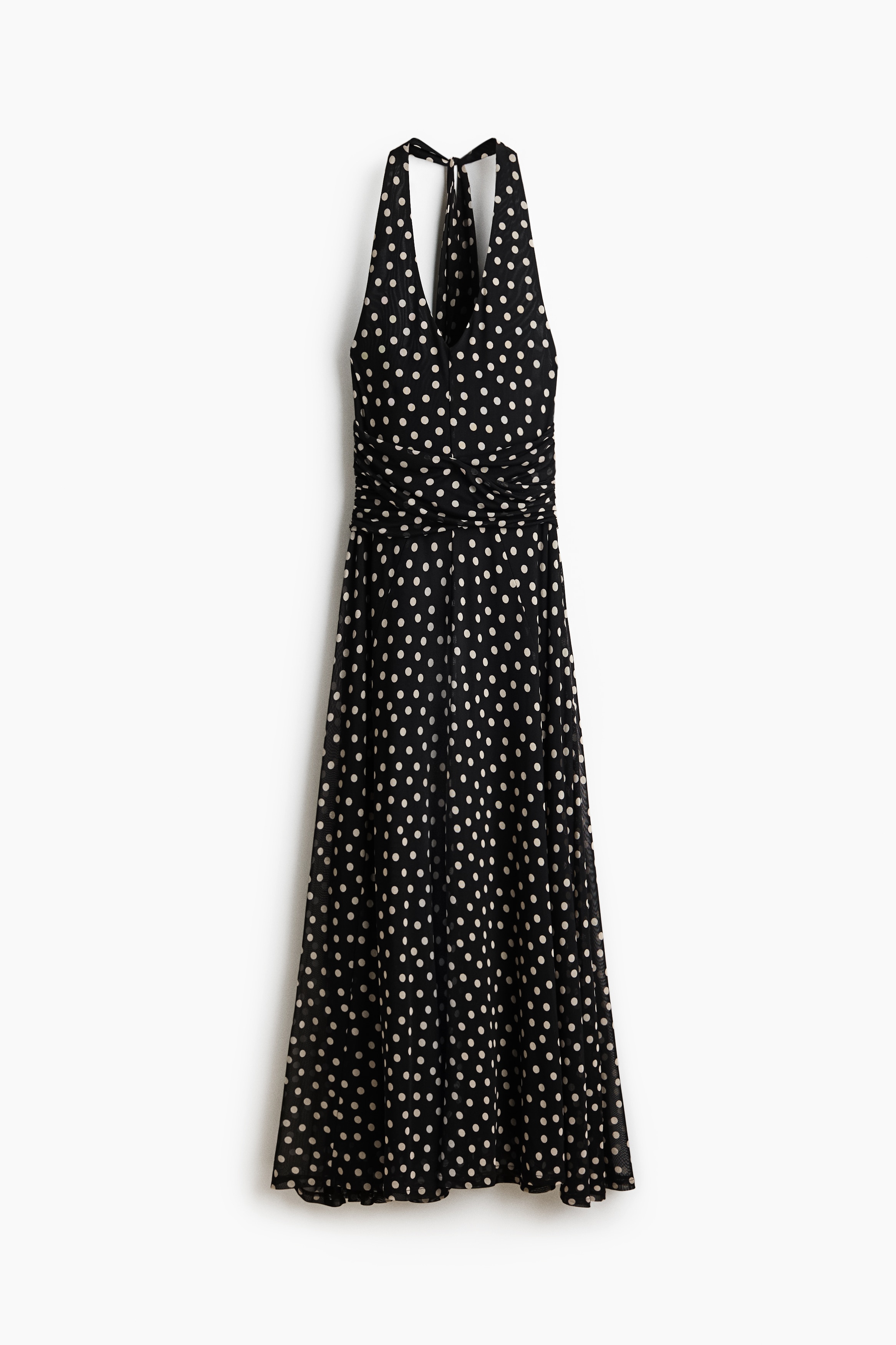 메쉬 홀터넥 드레스 - 블랙/폴카 도트
