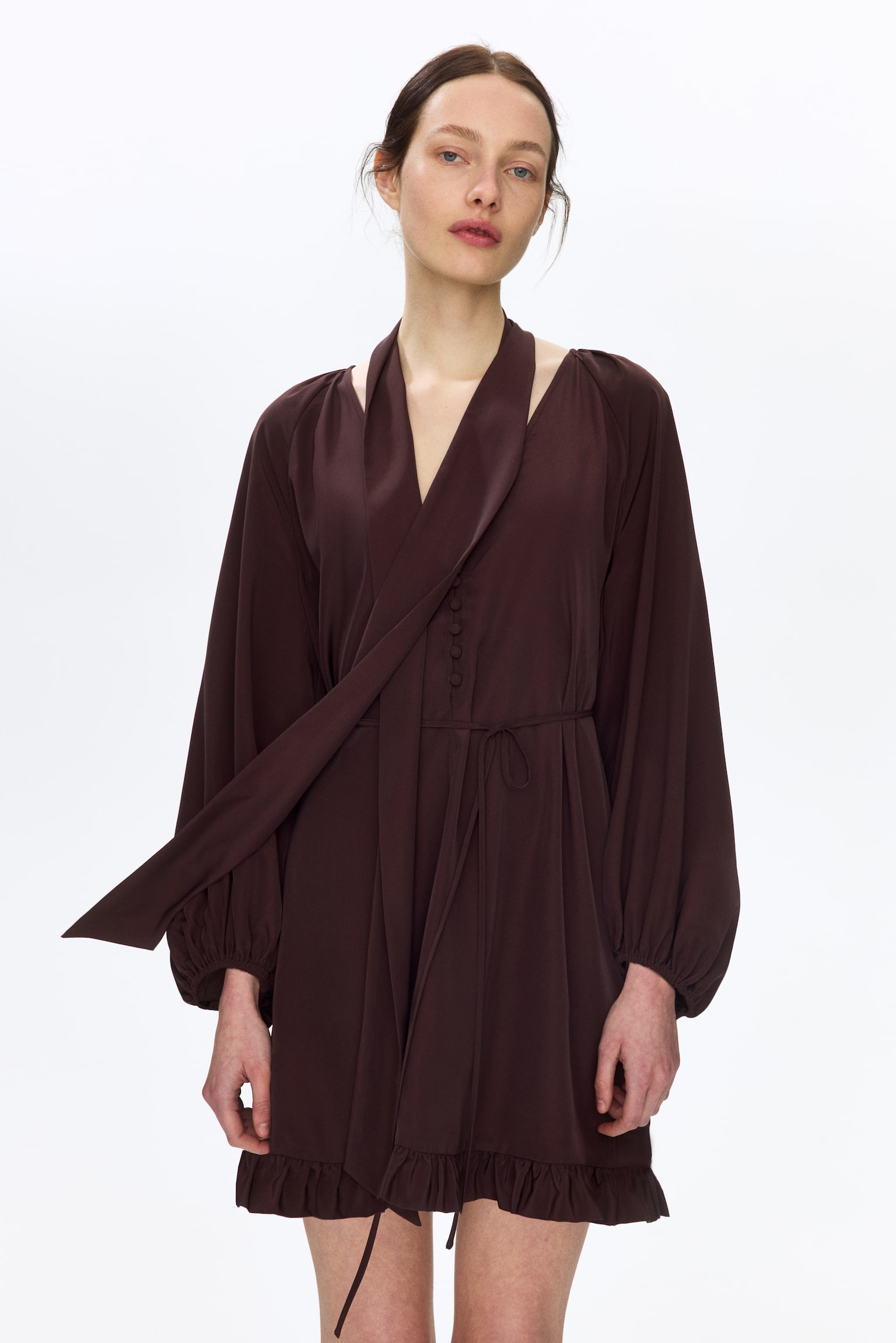 Scarf-detail dress - Dark brown - 7