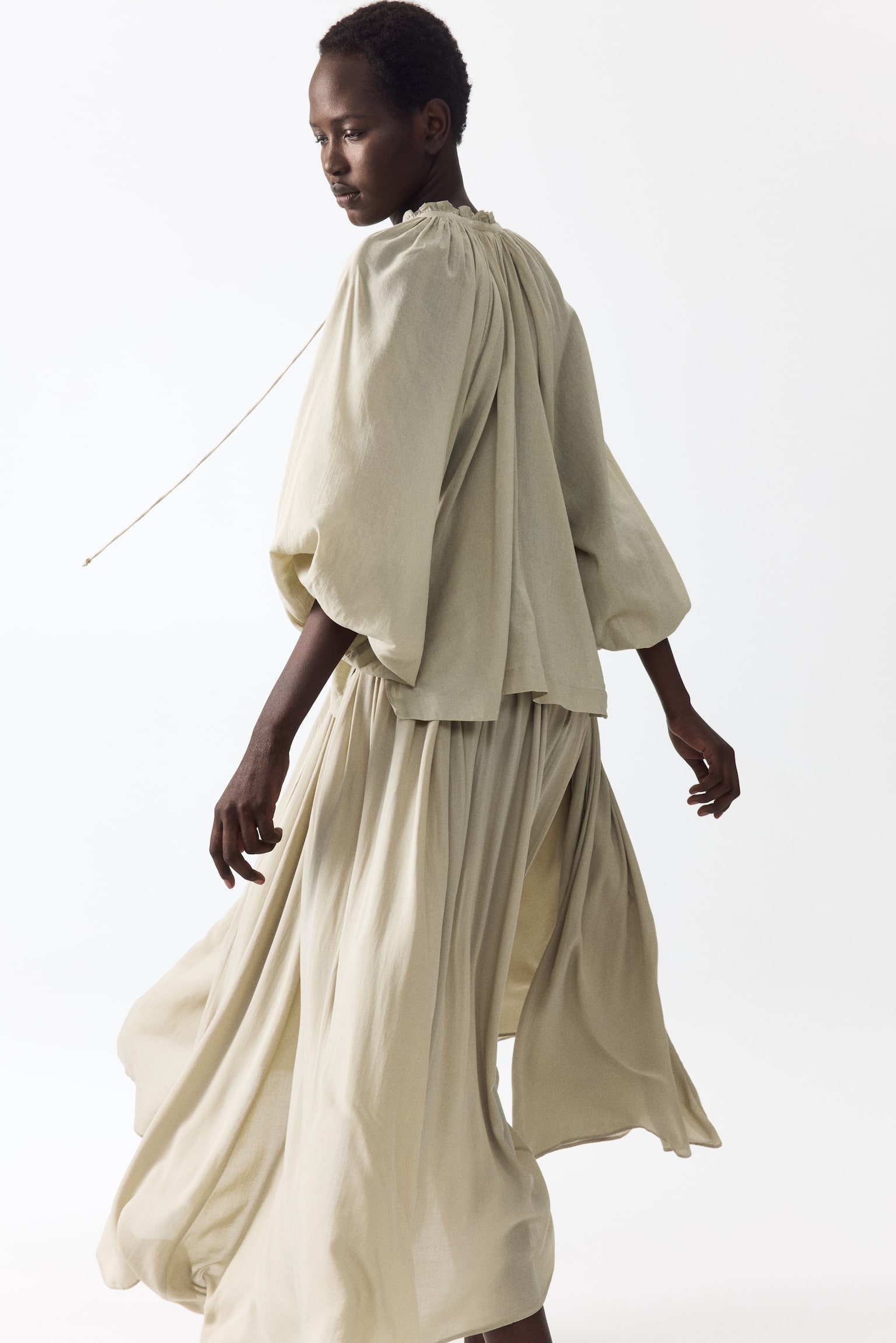 Gathered modal skirt - Beige/Brown - 5