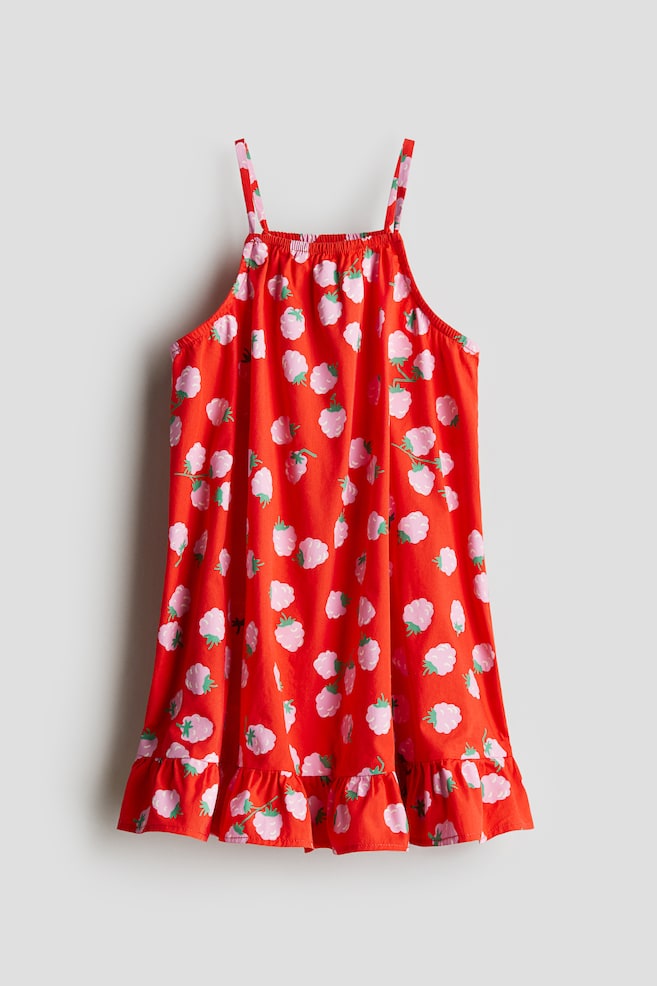 Baumwollkleid - Knallrot/Himbeeren/Rosa/Geblümt - 1