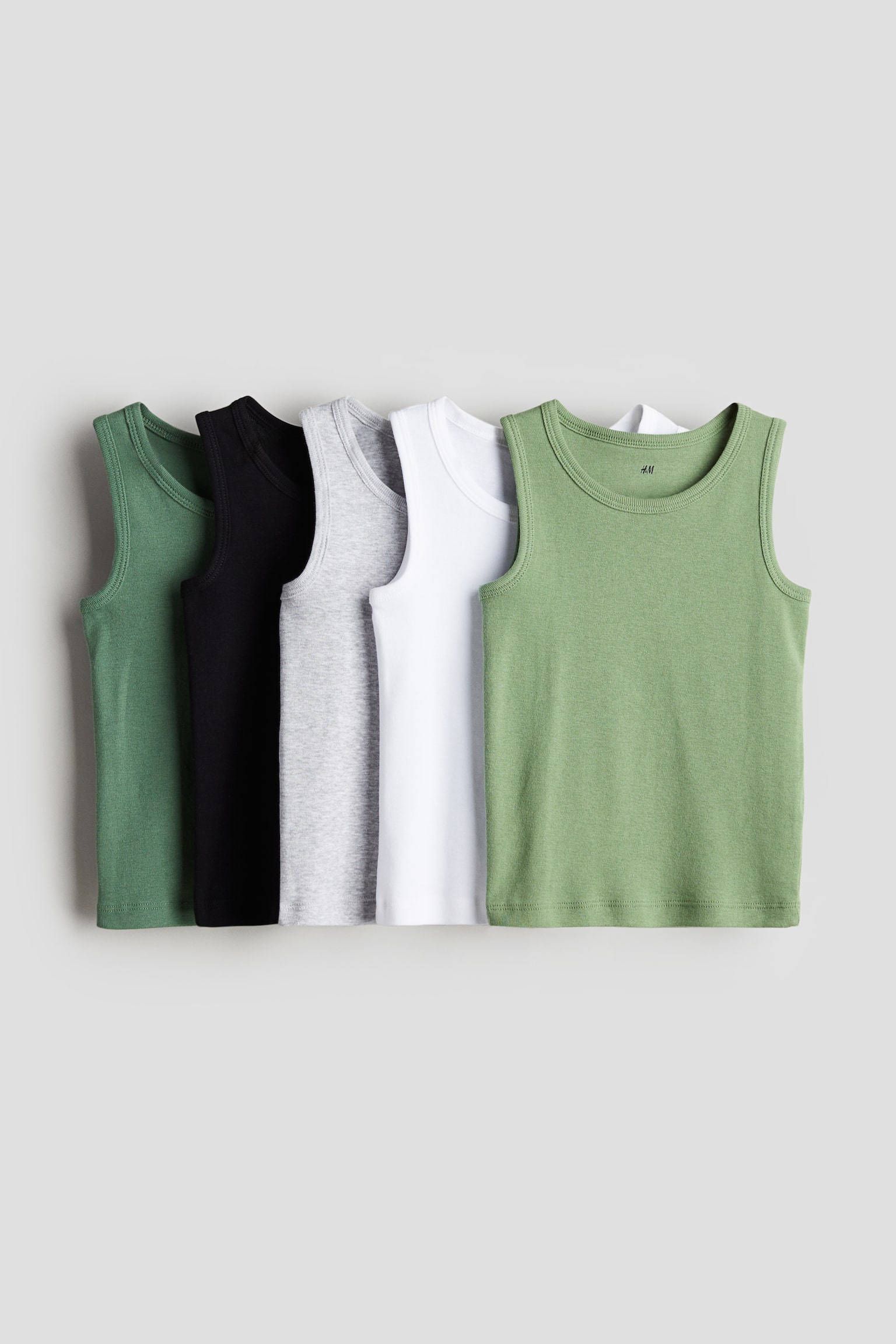 5-pack cotton vest tops - Green/Black/Grey marl/White/White - 1