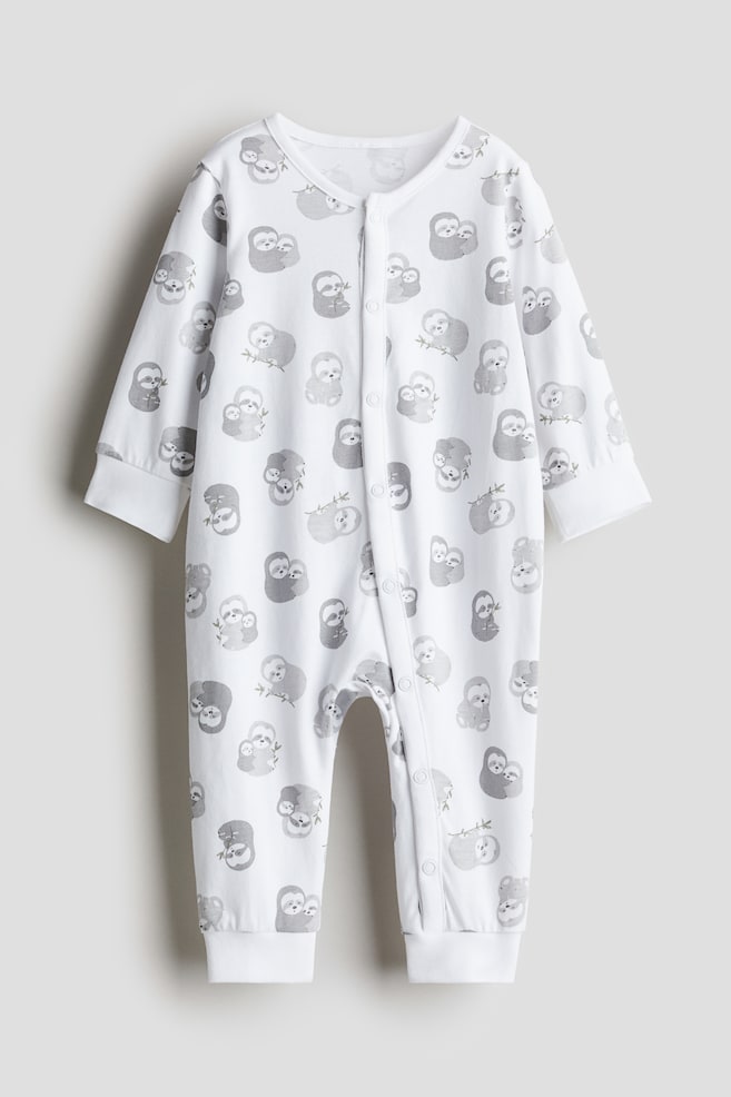 Printed jersey sleepsuit - White/Sloths - 1