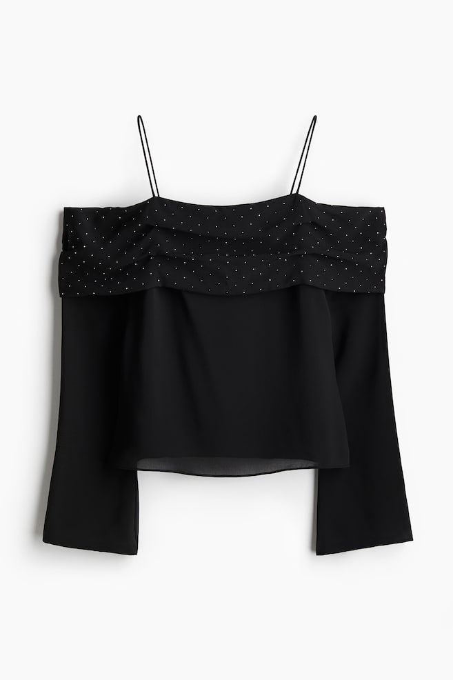 Top in chiffon a spalle scoperte - Nero - 1