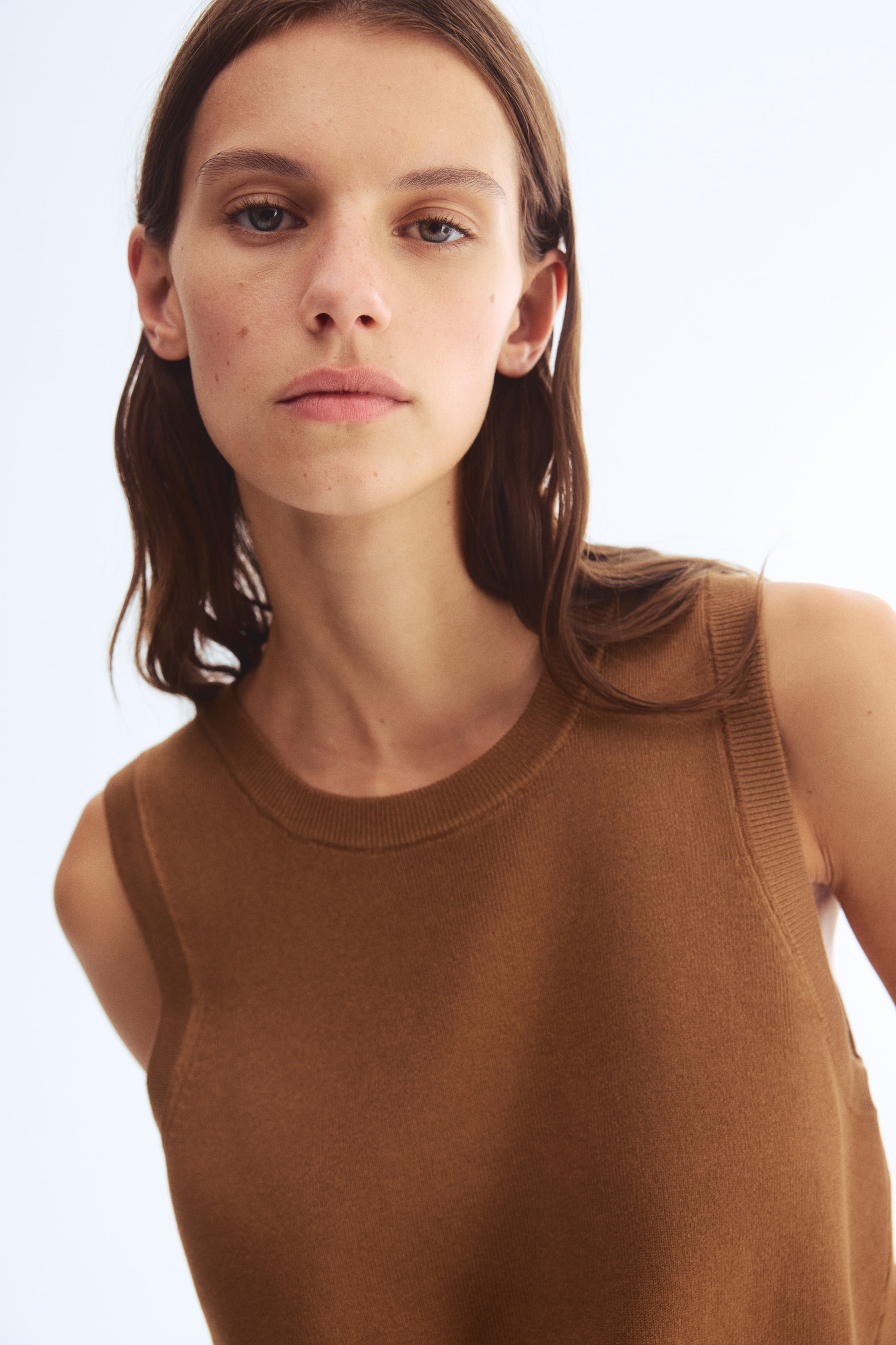 View larger image: Fine-Knit Sweater Vest - Dark beige - Ladies | H&M US 1