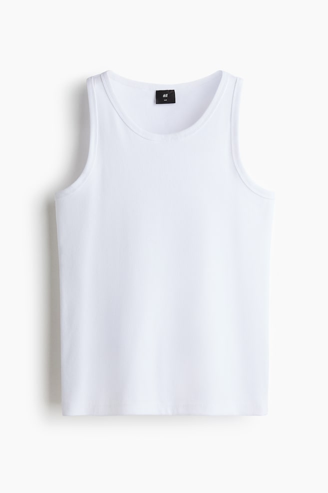 Slim-Fit Ribbed Tank Top - White/Black/Brown/Light gray melange/Dark gray/Dark khaki green - 1