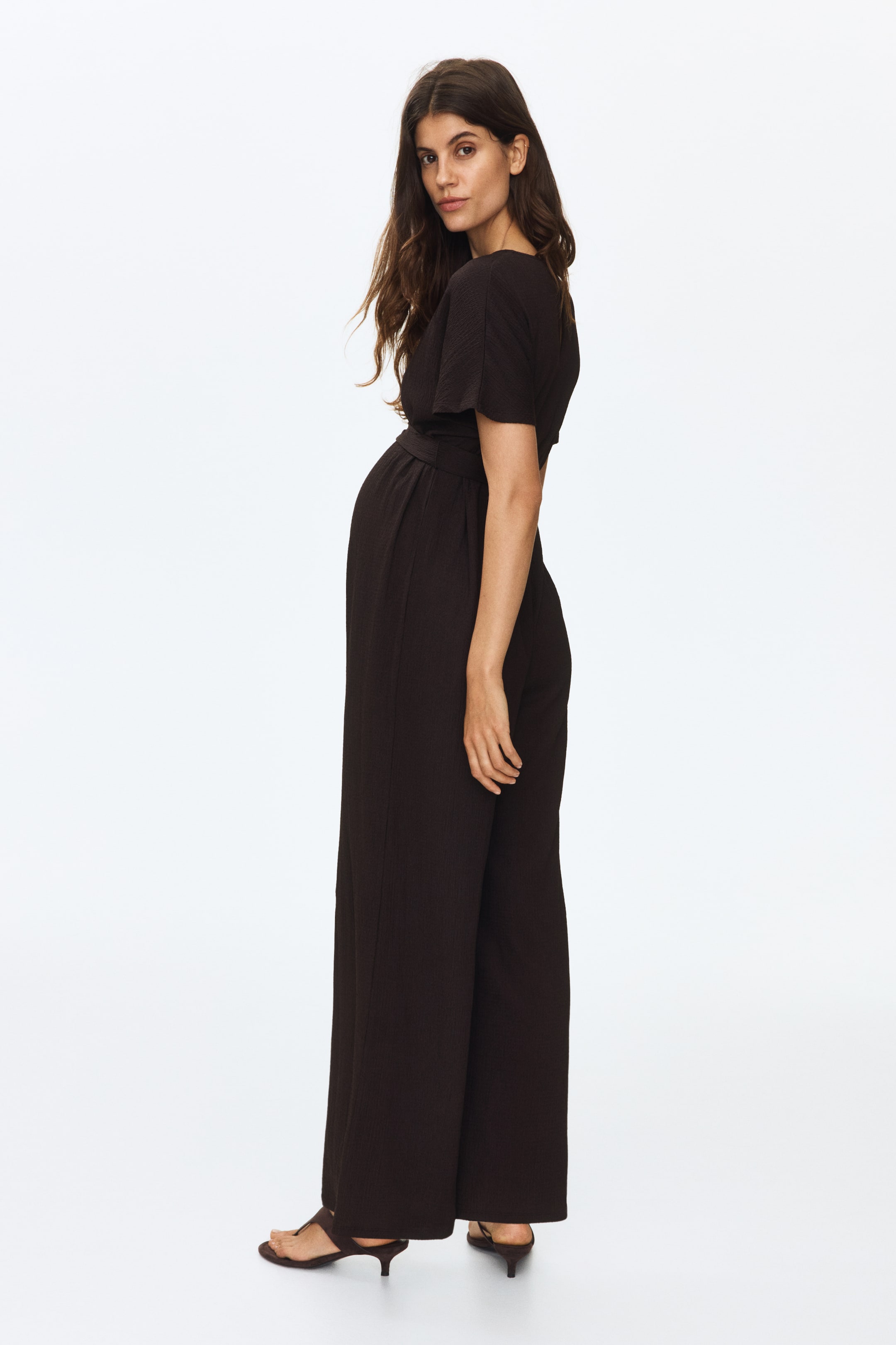 MAMA Short-sleeved tie-belt jumpsuit