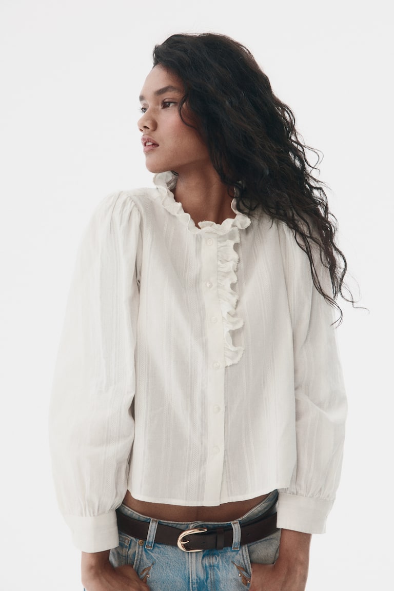 Frill-collared cotton blouse