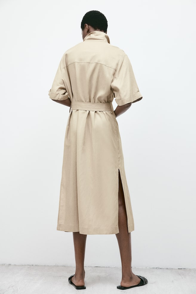 Linen-blend shirt dress - Beige/Black - 5